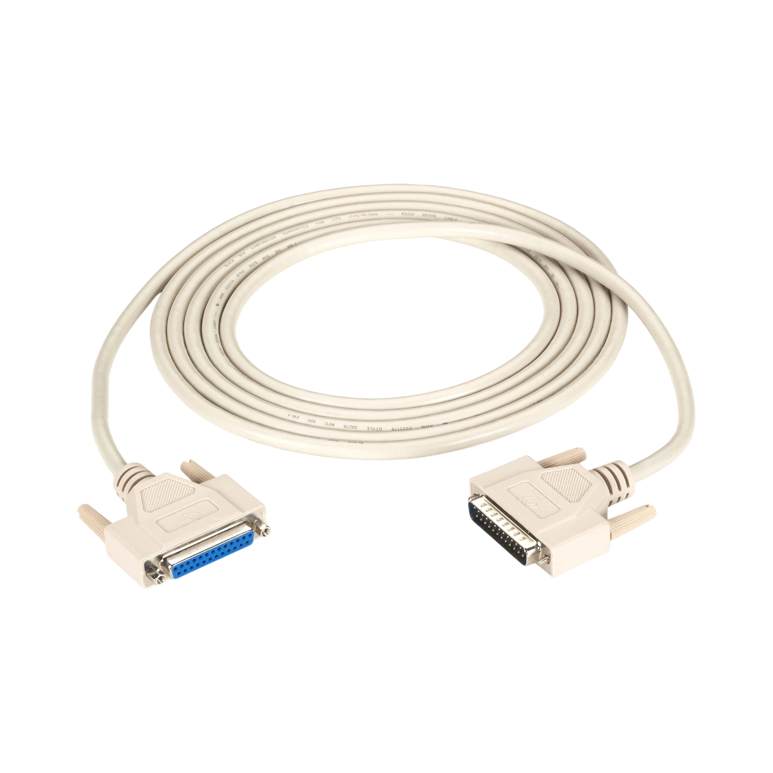 Black Box 10fts DB25 RS-232 Male to Female Shielded Cable (White) — Being Shipped