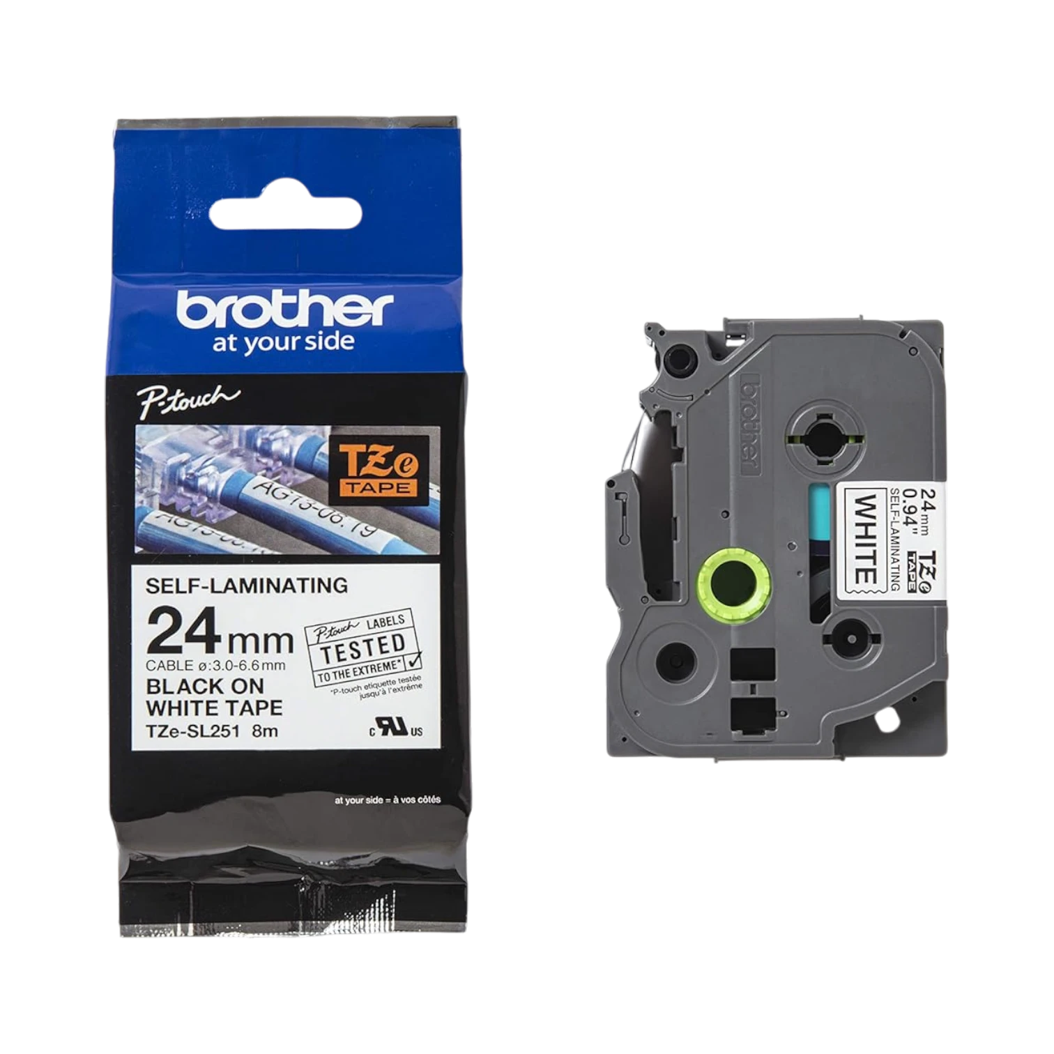 Brother 24mm Black on White Self-Laminating Label Tape — Being Shipped