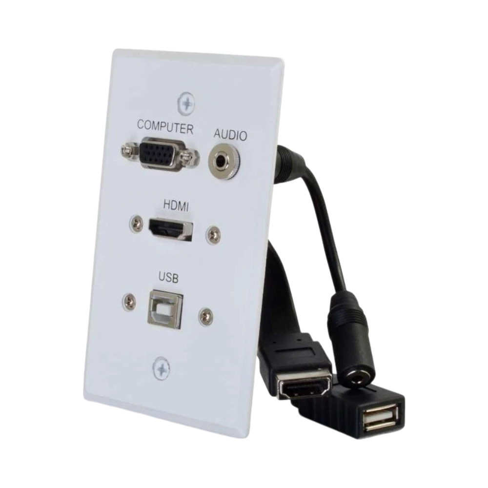 C2G HDMI, VGA, 3.5mm Audio and USB Pass Through Single Gang Wall Plate (White) — Being Shipped