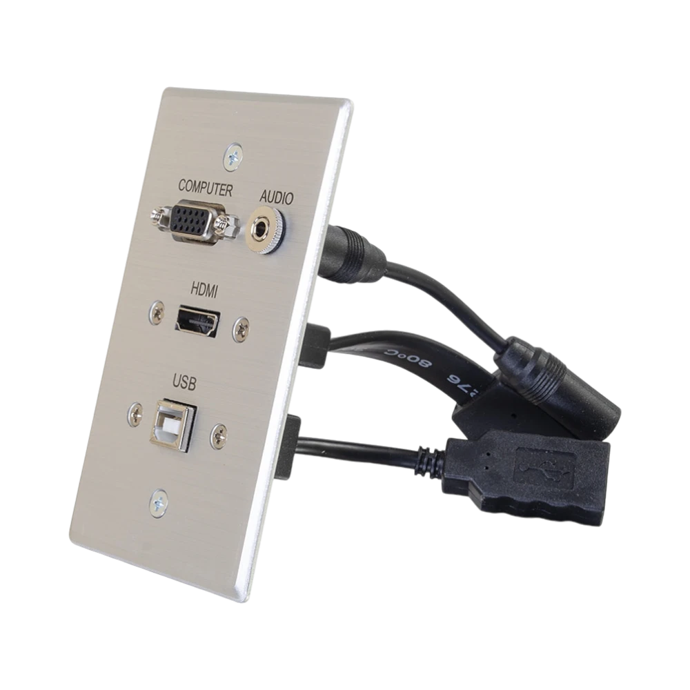 C2G HDMI, VGA, 3.5mm Audio and USB Pass Through Single Gang Wall Plate (Aluminum) — Being Shipped