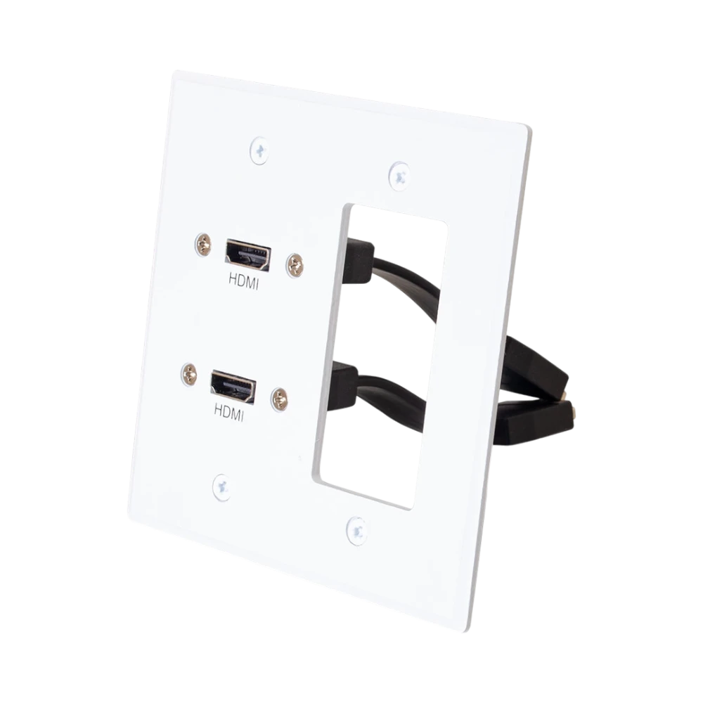 C2G Dual HDMI Pass Through Double Gang Wall Plate with One Decorative Cutout (White) — Being Shipped