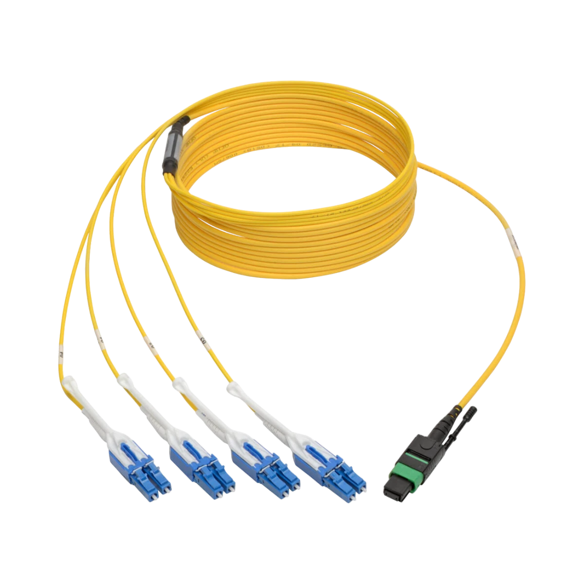 Tripp Lite MTP/MPO (APC) to 4xLC (UPC) Singlemode Breakout Patch Cable, 40/100 GbE, QSFP+ 40GBASE-PLR4, Plenum, Yellow, 5 m (16 ft.) — Being Shipped