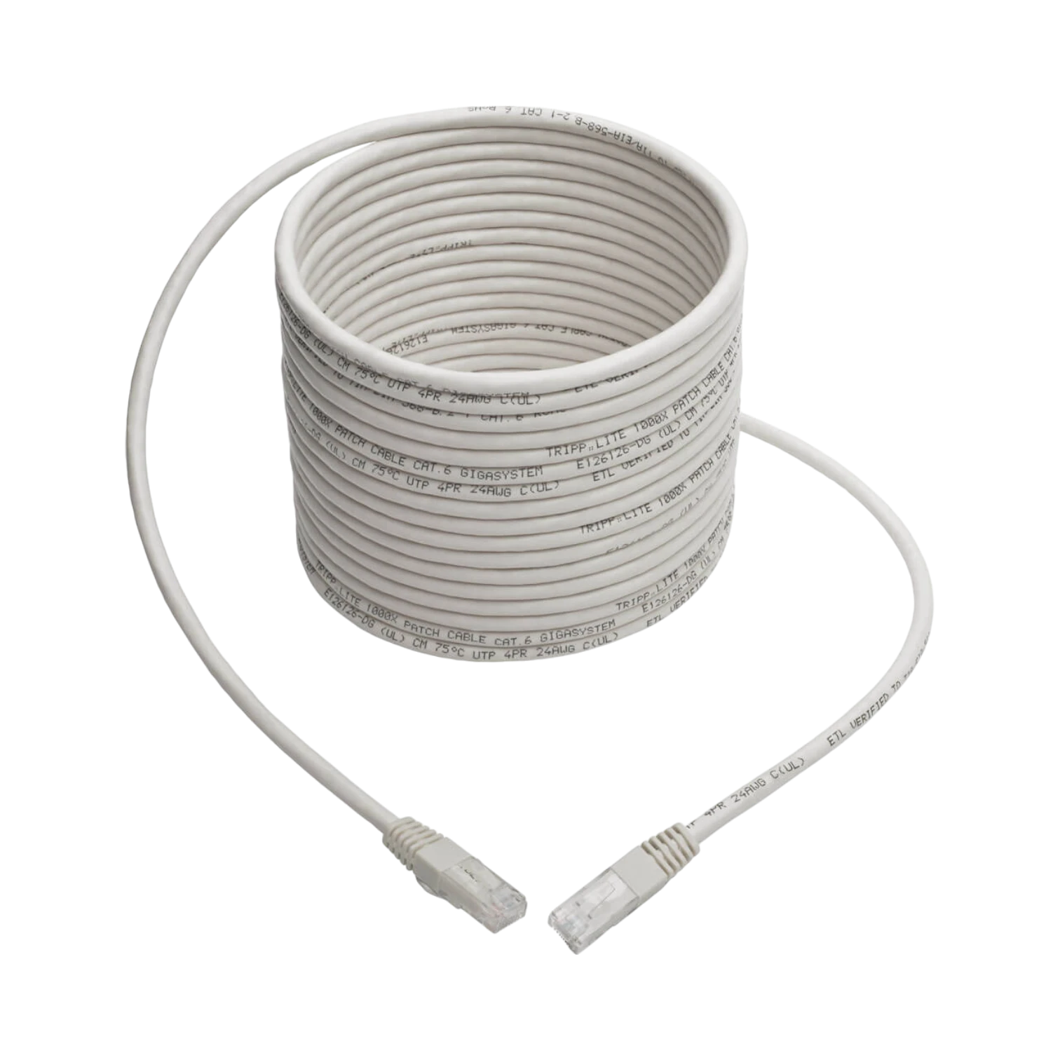 Tripp Lite Cat6 Gigabit Molded (UTP) Ethernet Cable (RJ45 M/M), PoE, White, 25 ft. (7.62 m) — Being Shipped