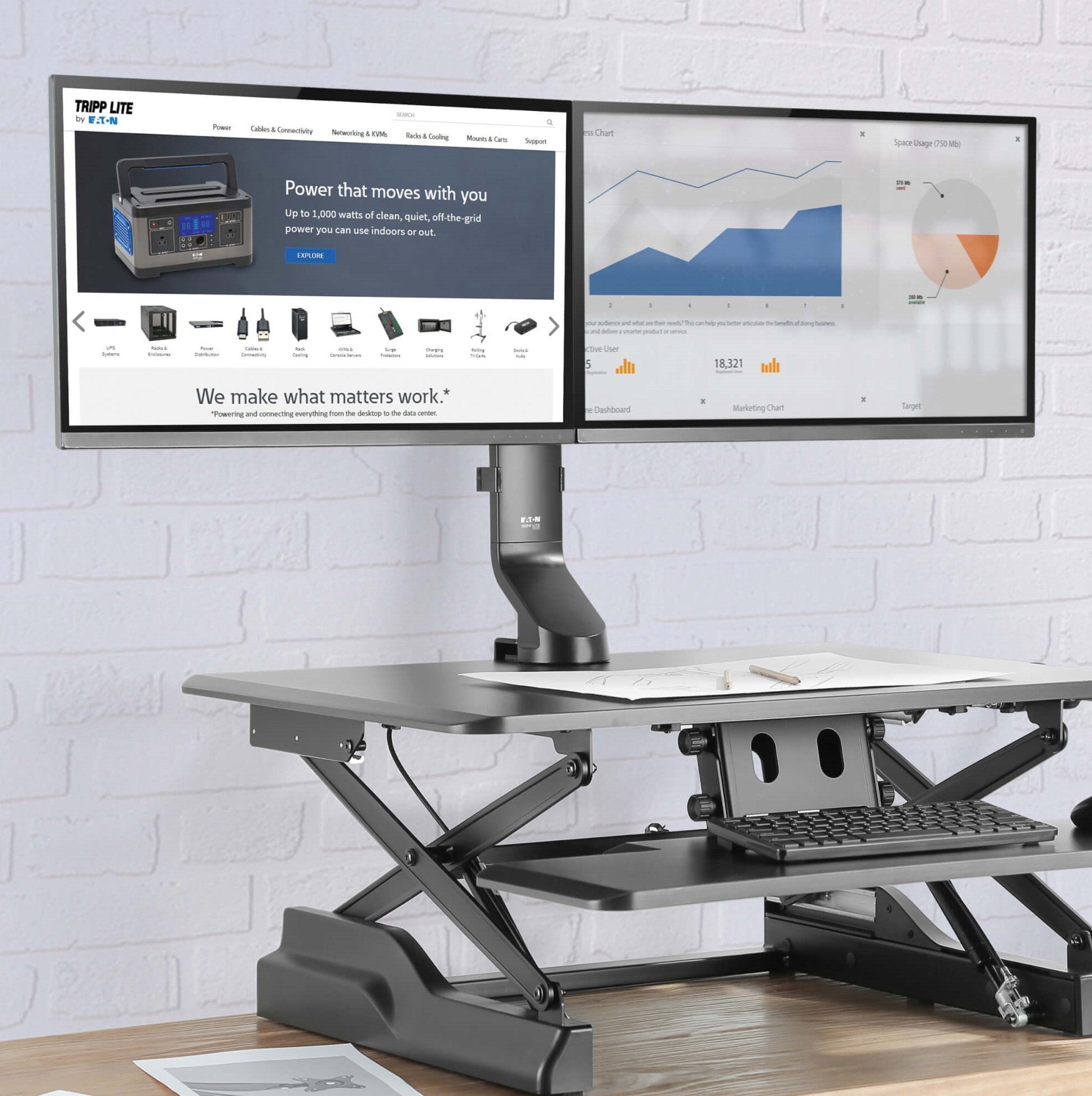 Tripp Lite Dual-Display Monitor Arm with Desk Clamp and Grommet, Height Adjustable, 17” to 27” Monitors — Being Shipped