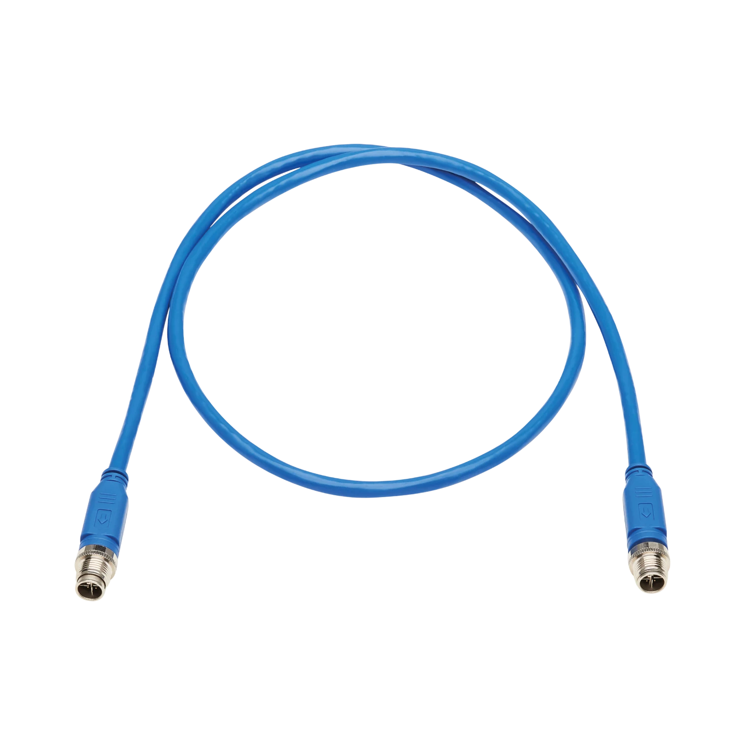 Tripp Lite M12 X-Code Cat6 1G UTP CMR-LP Ethernet Cable (M/M), IP68, PoE, Blue, 1 m (3.3 ft.), TAA — Being Shipped