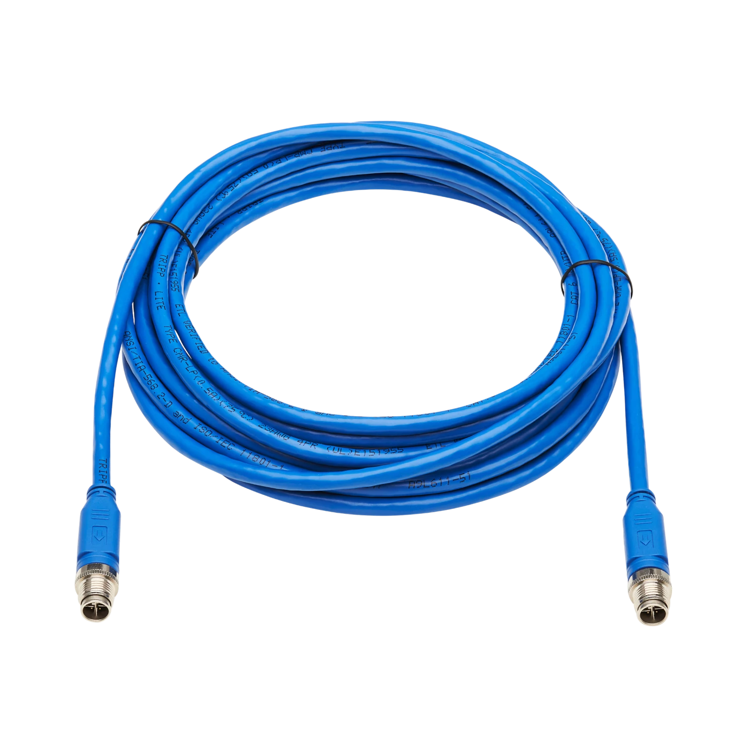 Tripp Lite M12 X-Code Cat6 1G UTP CMR-LP Ethernet Cable (M/M), IP68, PoE, Blue, 3 m (9.8 ft.), TAA — Being Shipped