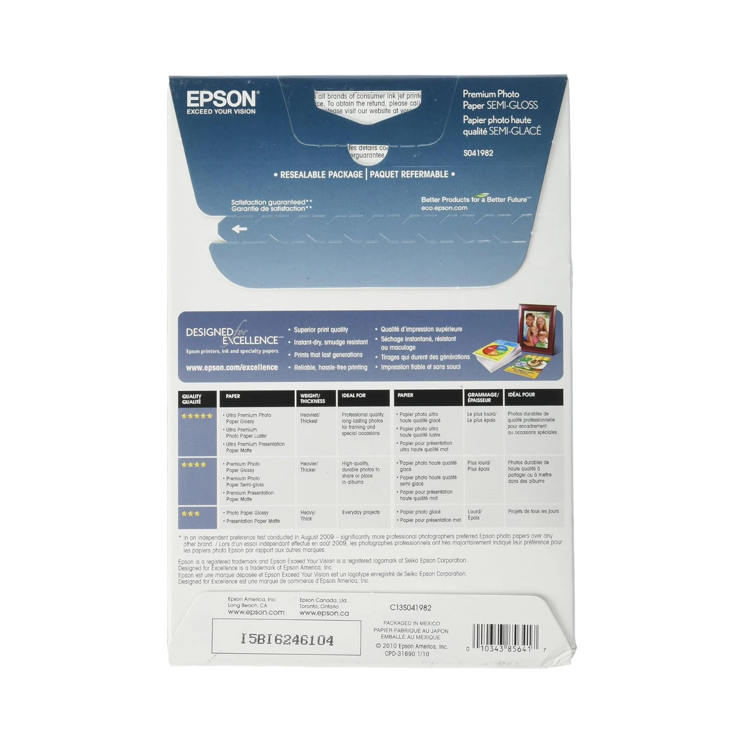 Epson Premium Photo Paper Semi-Gloss (4 x 6", 40 Sheets) — Being Shipped