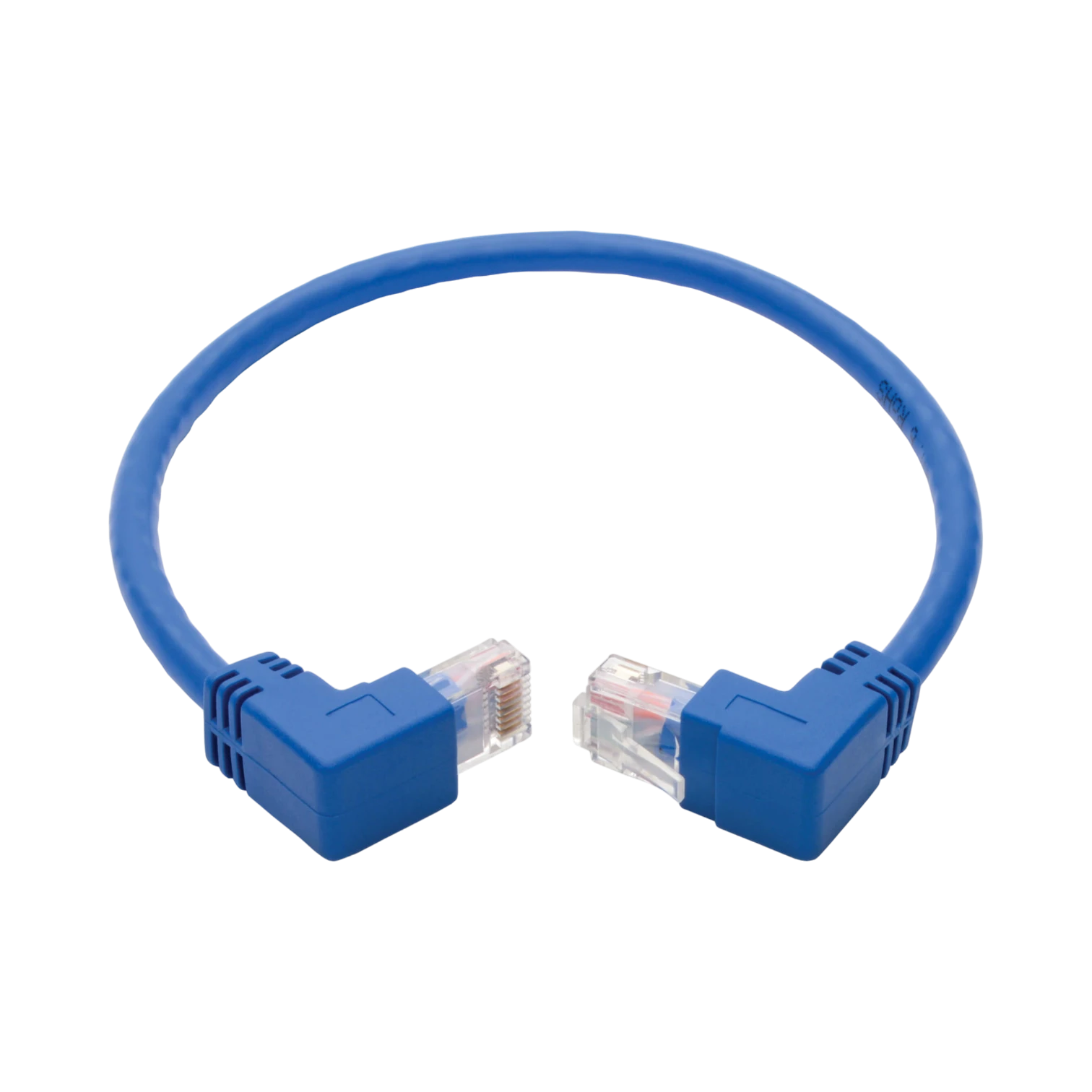 Tripp Lite  Up/Down-Angle Cat6 Gigabit Molded UTP Ethernet Cable (RJ45 Up-Angle M to RJ45 Down-Angle M), Blue, 1 ft. (0.31 m) — Being Shipped