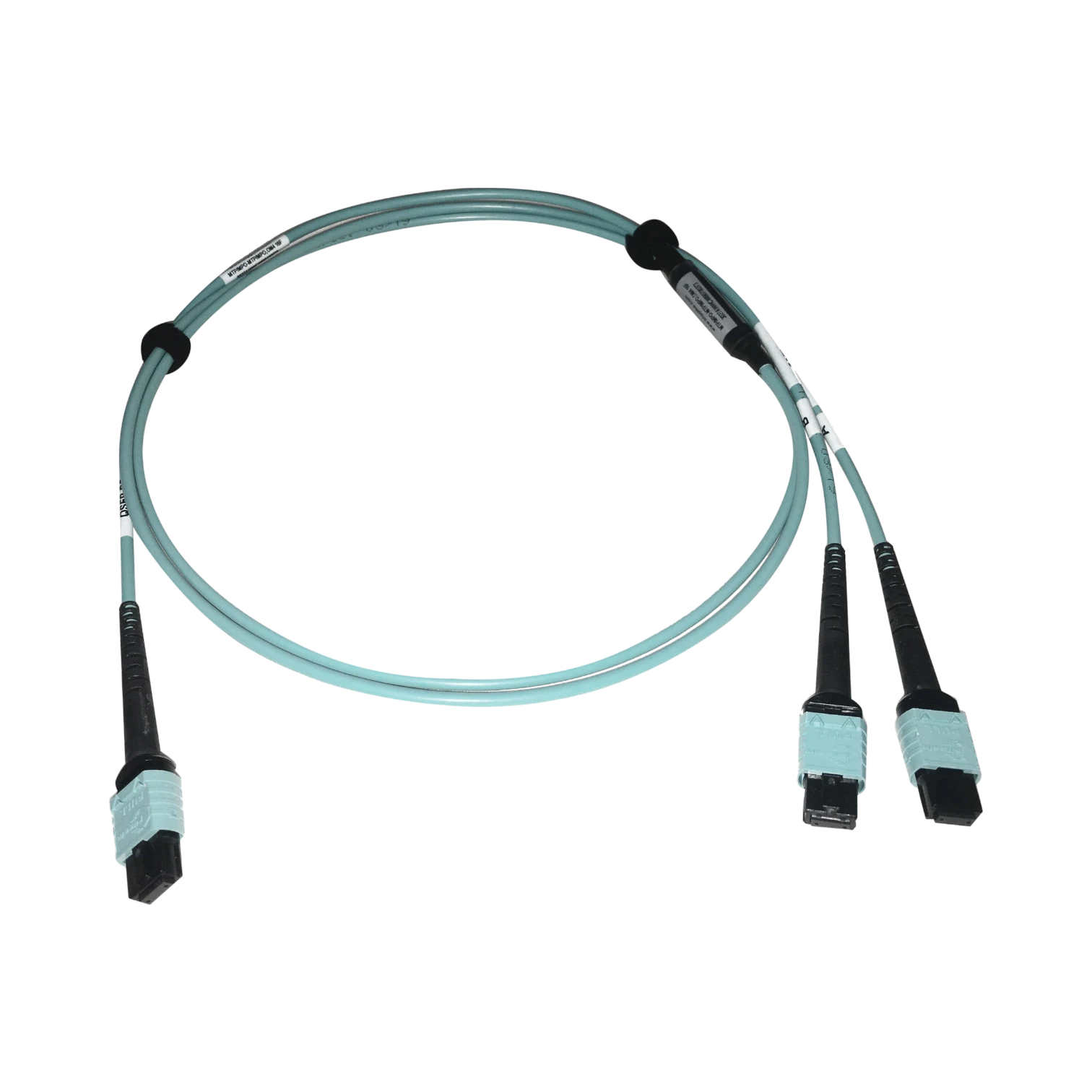 Tripp Lite 400G Multimode 50/125 OM4 Plenum Fiber Optic Cable, 24F MTP/MPO-PC to (x2) 12F MTP/MPO-PC (F/F), Aqua, 1 m — Being Shipped