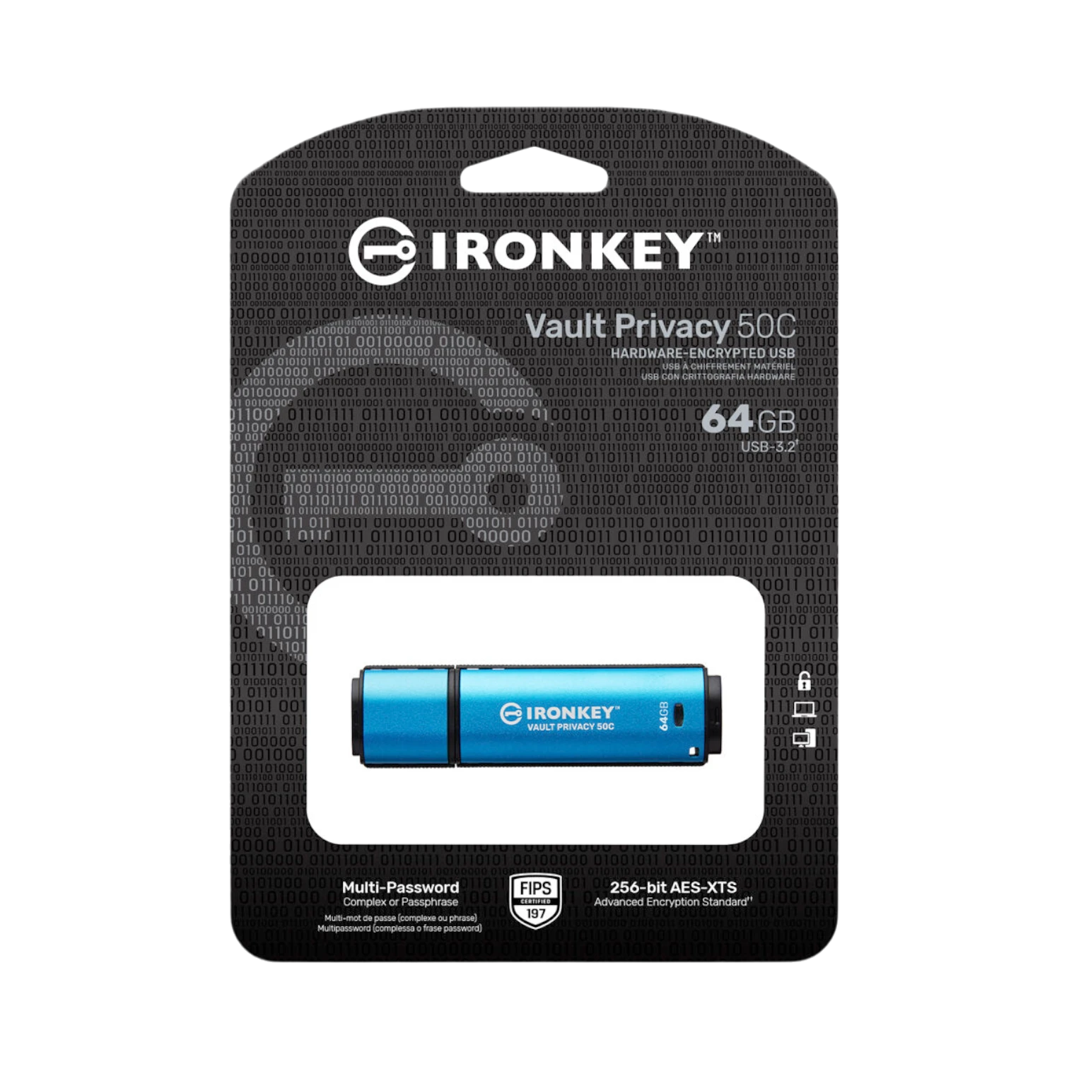 Kingston IronKey Vault Privacy 50 Series USB-C 64GB Flash Drive (Blue) — Being Shipped