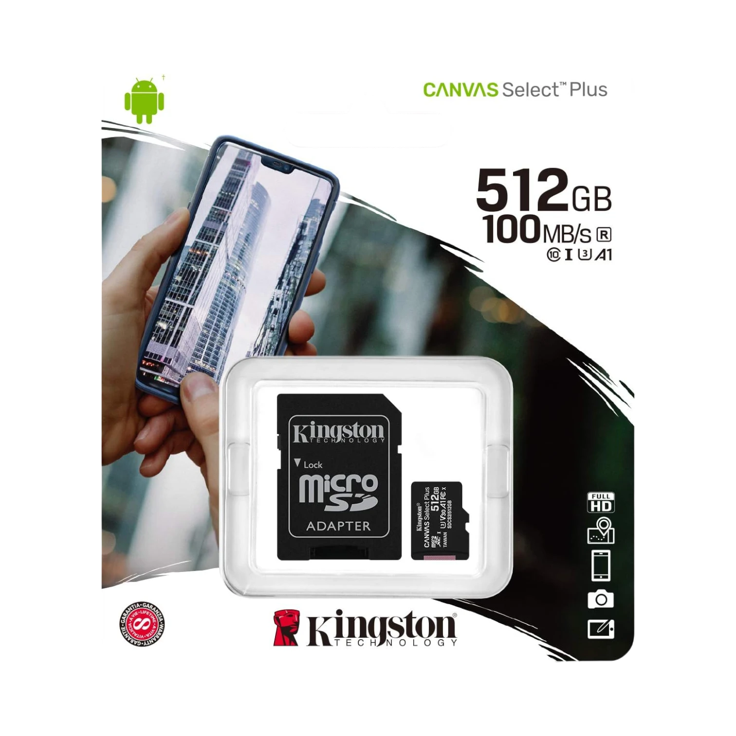 Kingston Canvas Select Plus 512GB UHS-I microSDXC Memory Card with SD Adapter — Being Shipped