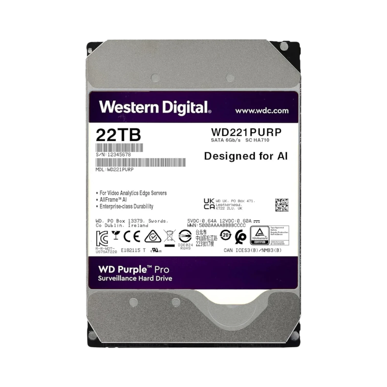 Western Digital Purple Pro 22TB 3.5" Surveillance Internal Hard Drive — Being Shipped