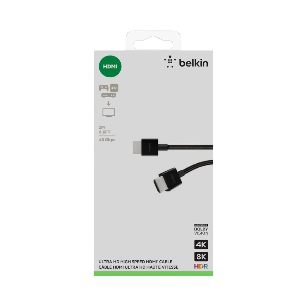 Belkin Ultra HD HDMI 2.1 Braided Cable 6.6ft (Black) — Being Shipped