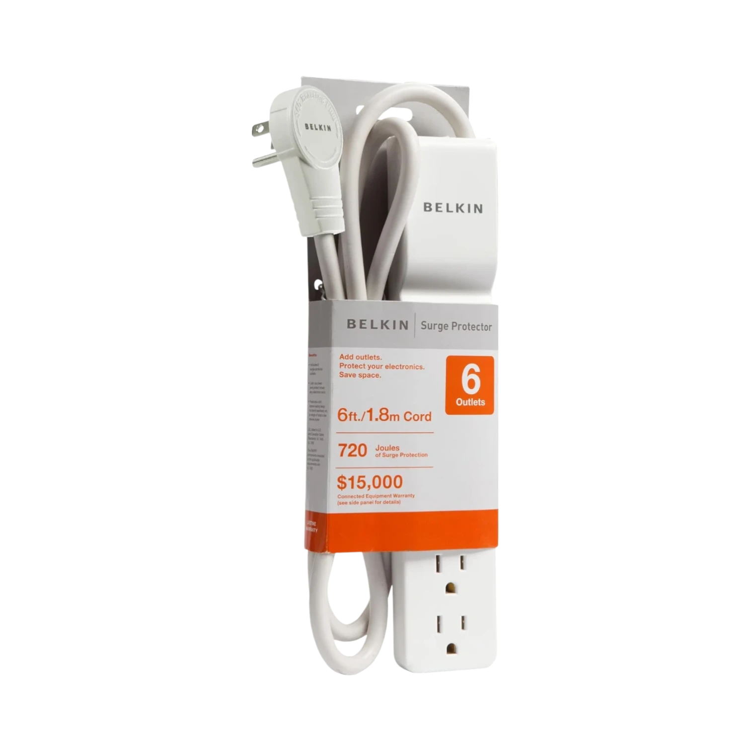 Belkin 6-Outlet Surge Protector with Rotating Plug 6ft Cord (White) — Being Shipped