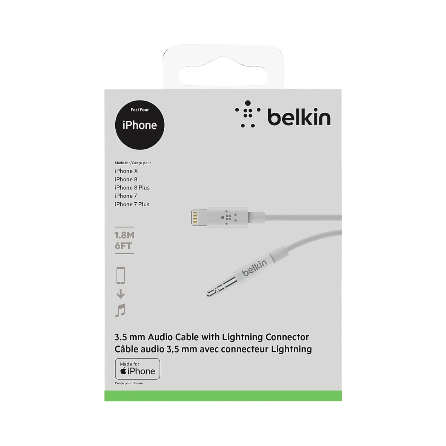 Belkin 3.5mm Audio to Lightning Cable 6ft (White) — Being Shipped