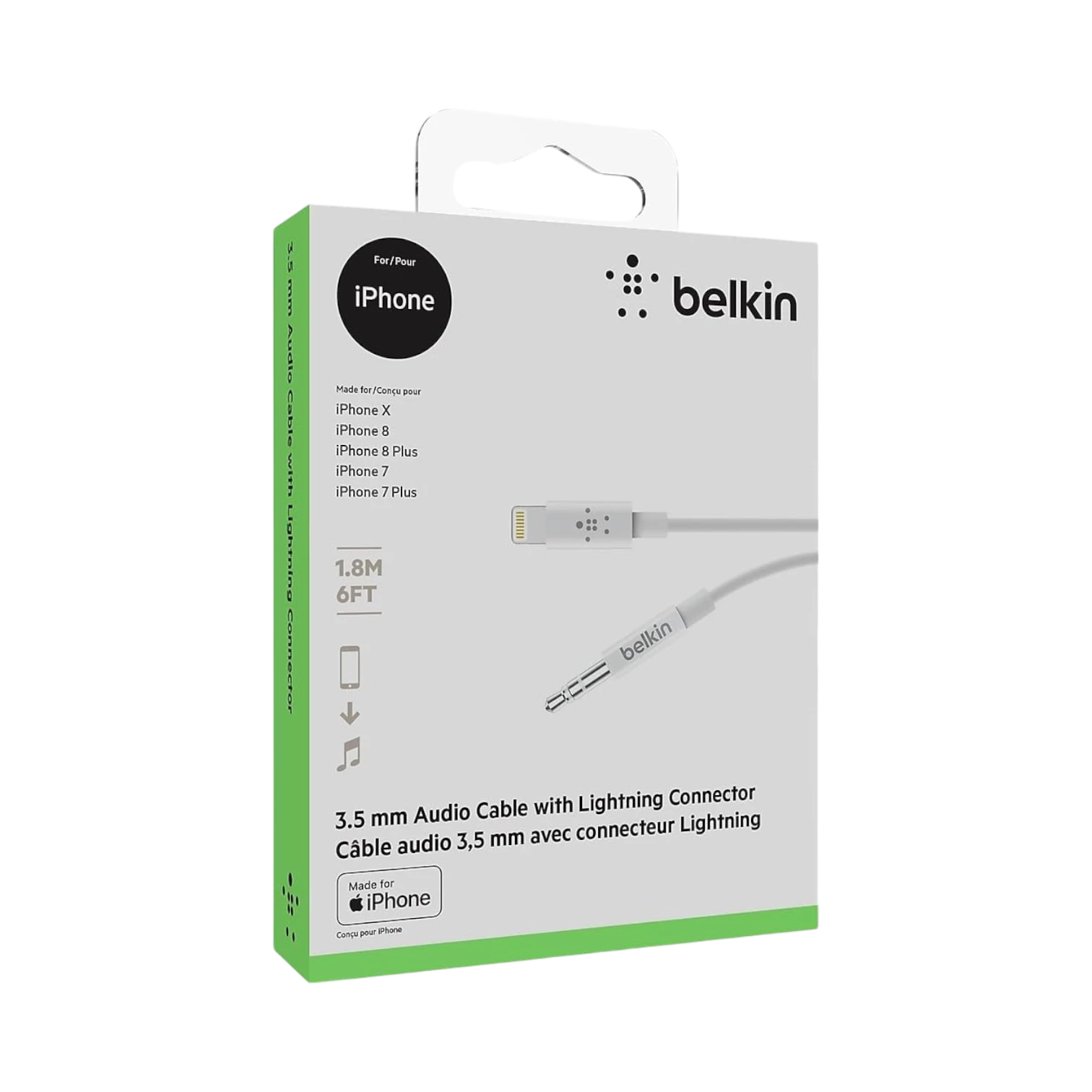 Belkin 3.5mm Audio to Lightning Cable 6ft (White) — Being Shipped