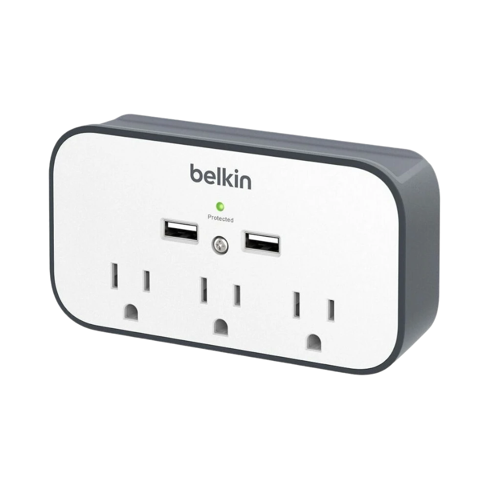 Belkin USB Wall Mount Surge Protector with Cradle 3 Outlets (White) — Being Shipped