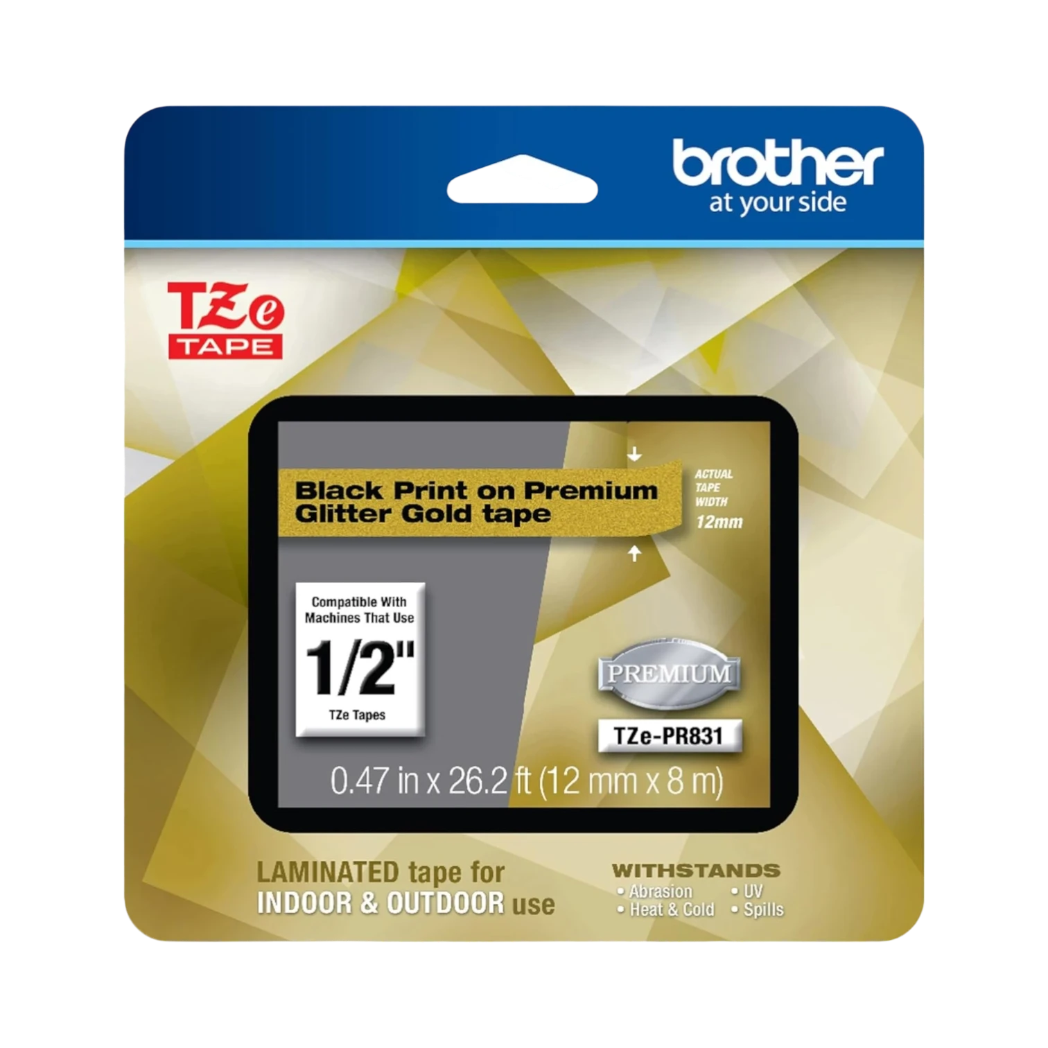 Brother P-touch TZE-PR831 Premium Glitter Gold Tape — Being Shipped