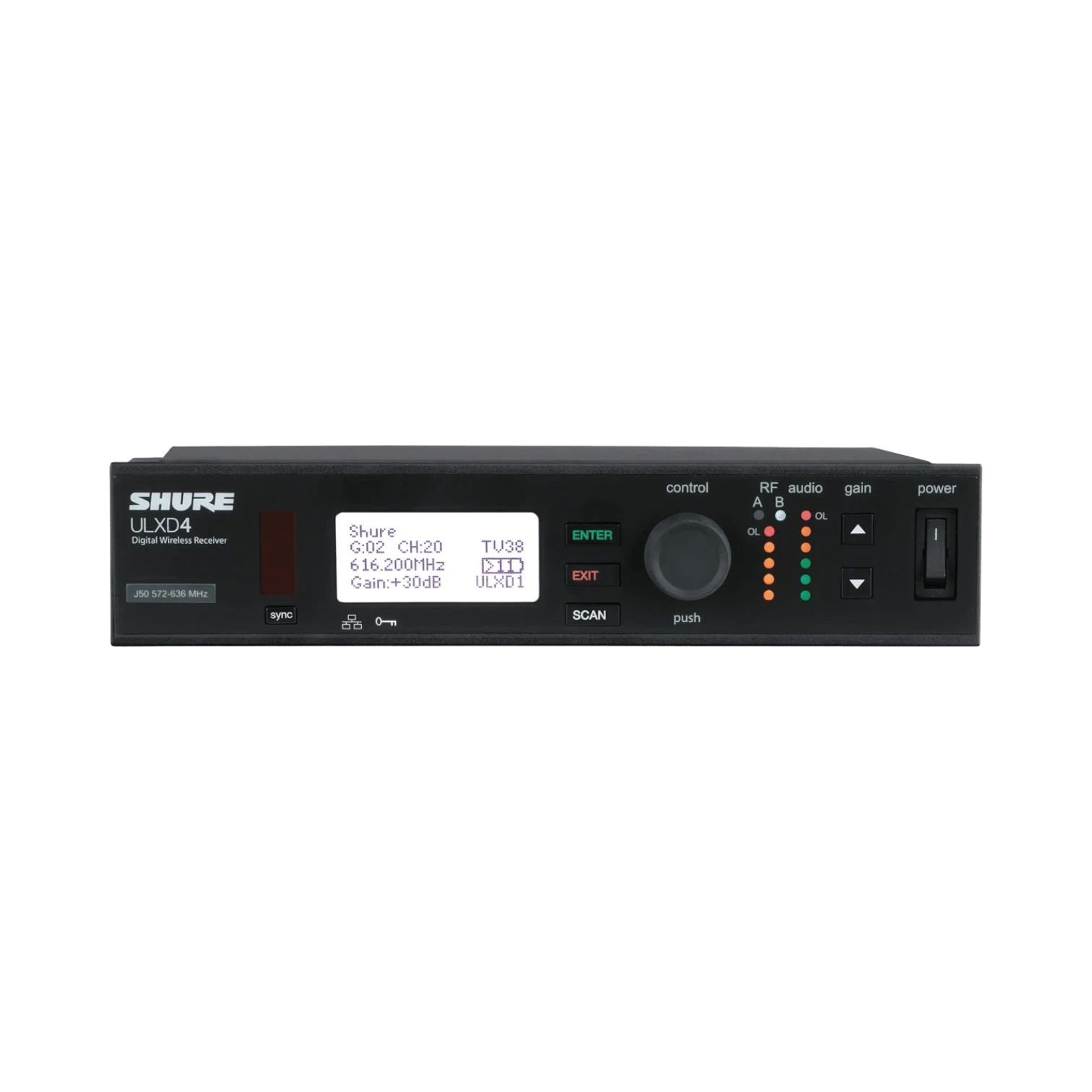 Shure ULXD4 Single-Channel Digital Wireless Receiver (J50A: 572 to 608 + 614 to 616 MHz) — Being Shipped