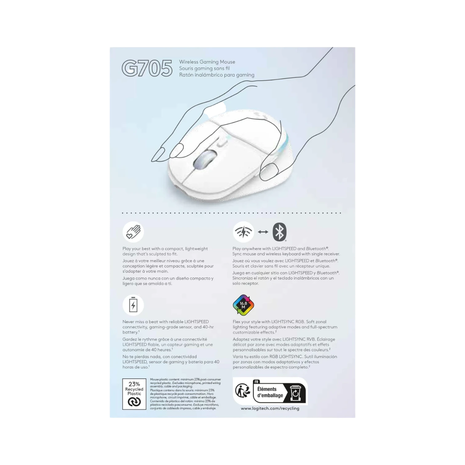 Logitech G G705 LIGHTSPEED Wireless RGB Gaming Mouse (White Mist) — Being Shipped