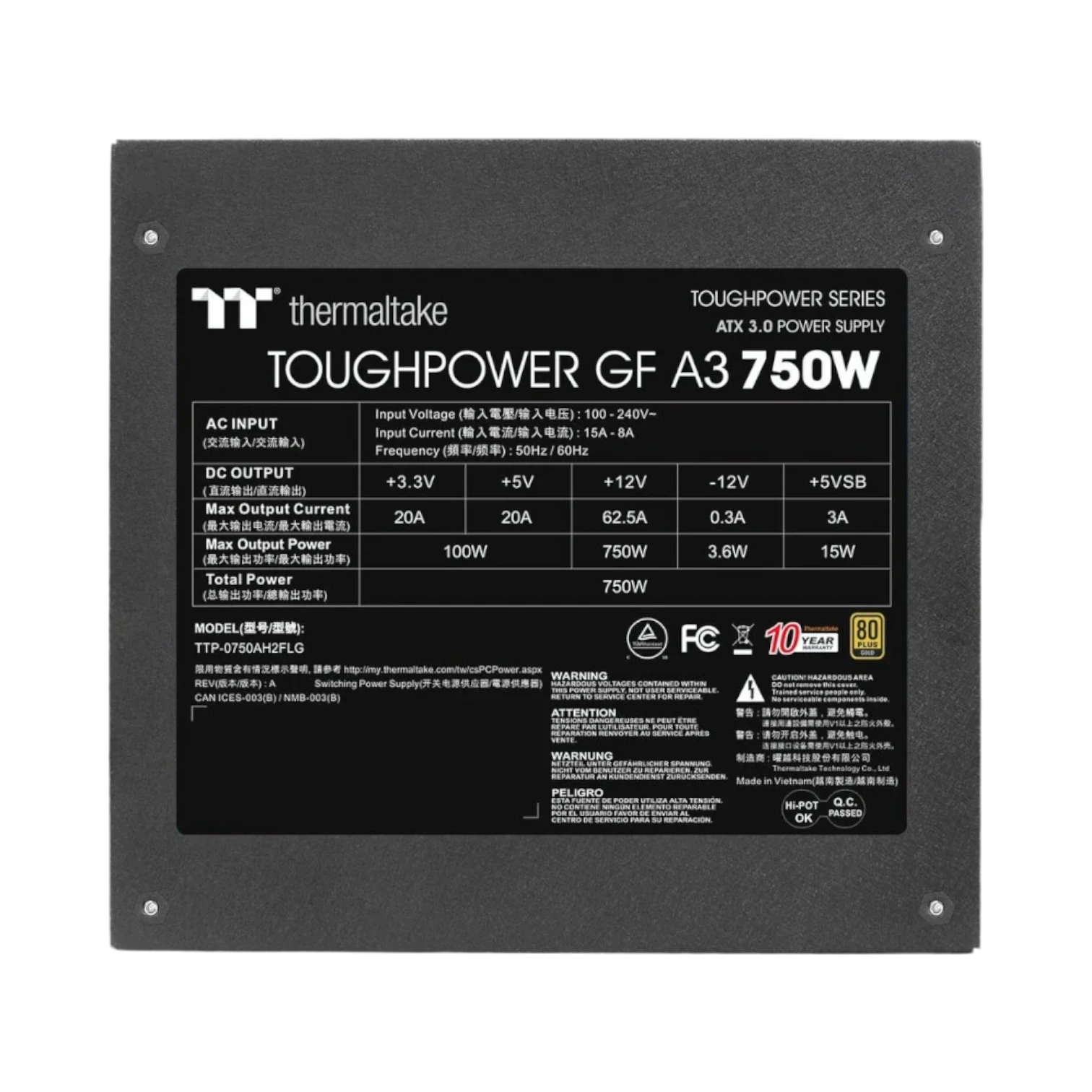 Thermaltake ToughPower GF A3 80 PLUS Gold 750W Power Supply — Being Shipped