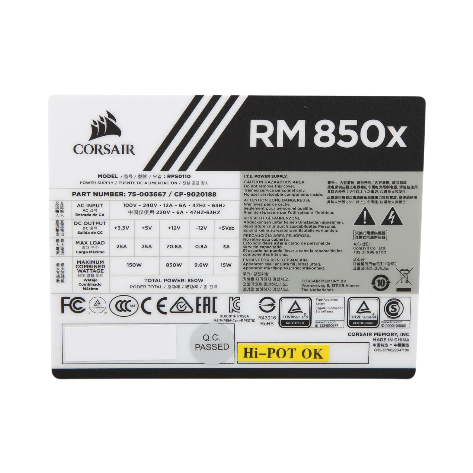 Corsair RMx Series 850W 80 Plus Gold Modular Power Supply (White) — Being Shipped