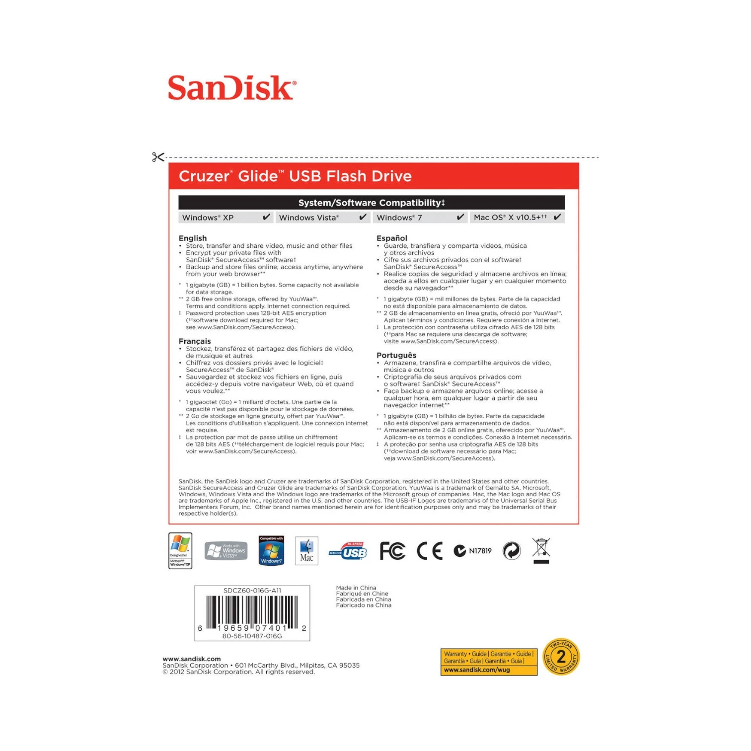 SanDisk Cruzer Glide 16GB USB 2.0 Flash Drive — Being Shipped