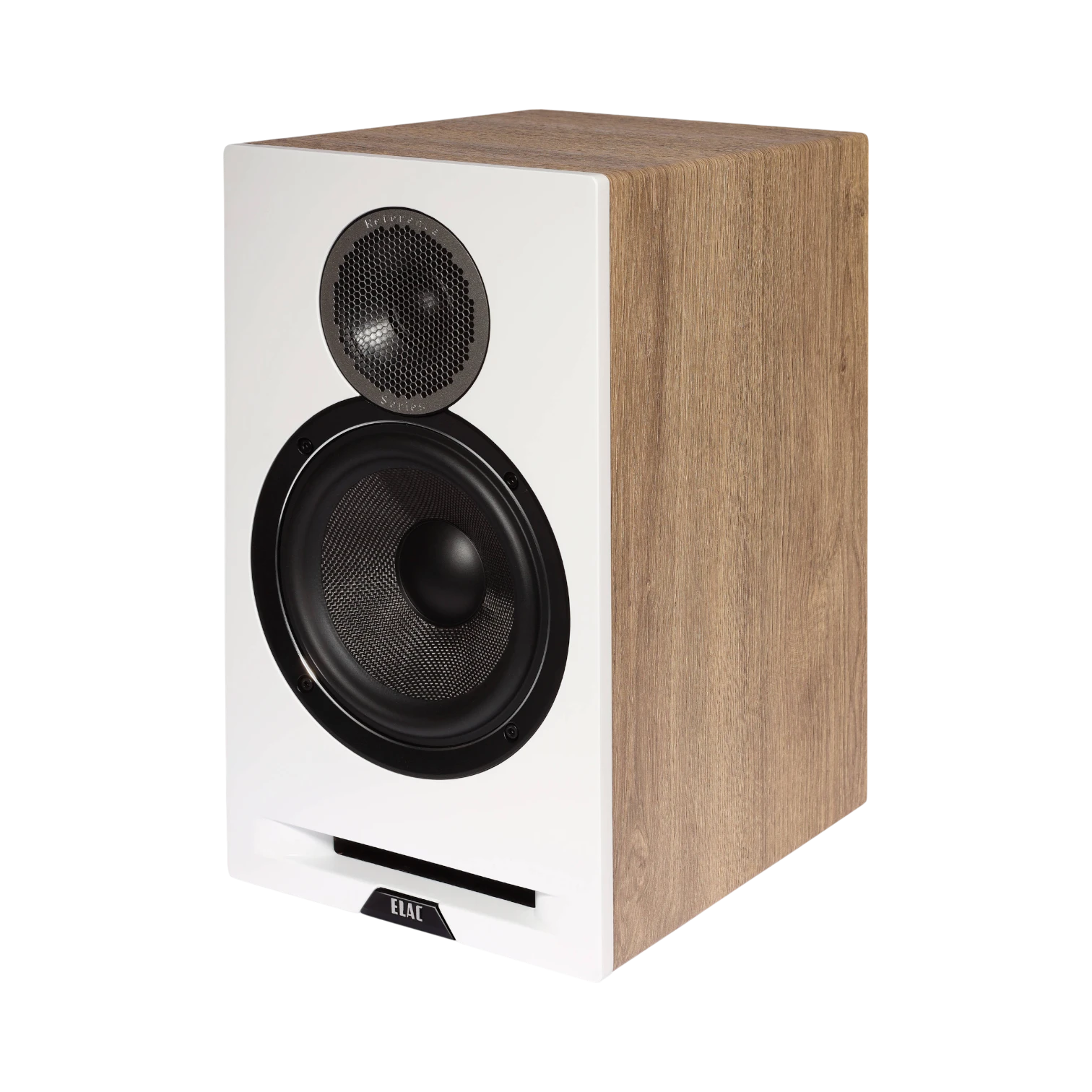 ELAC Debut Reference Two-Way Bookshelf Pair Speaker (White Baffle, Oak Cabinet) — Being Shipped