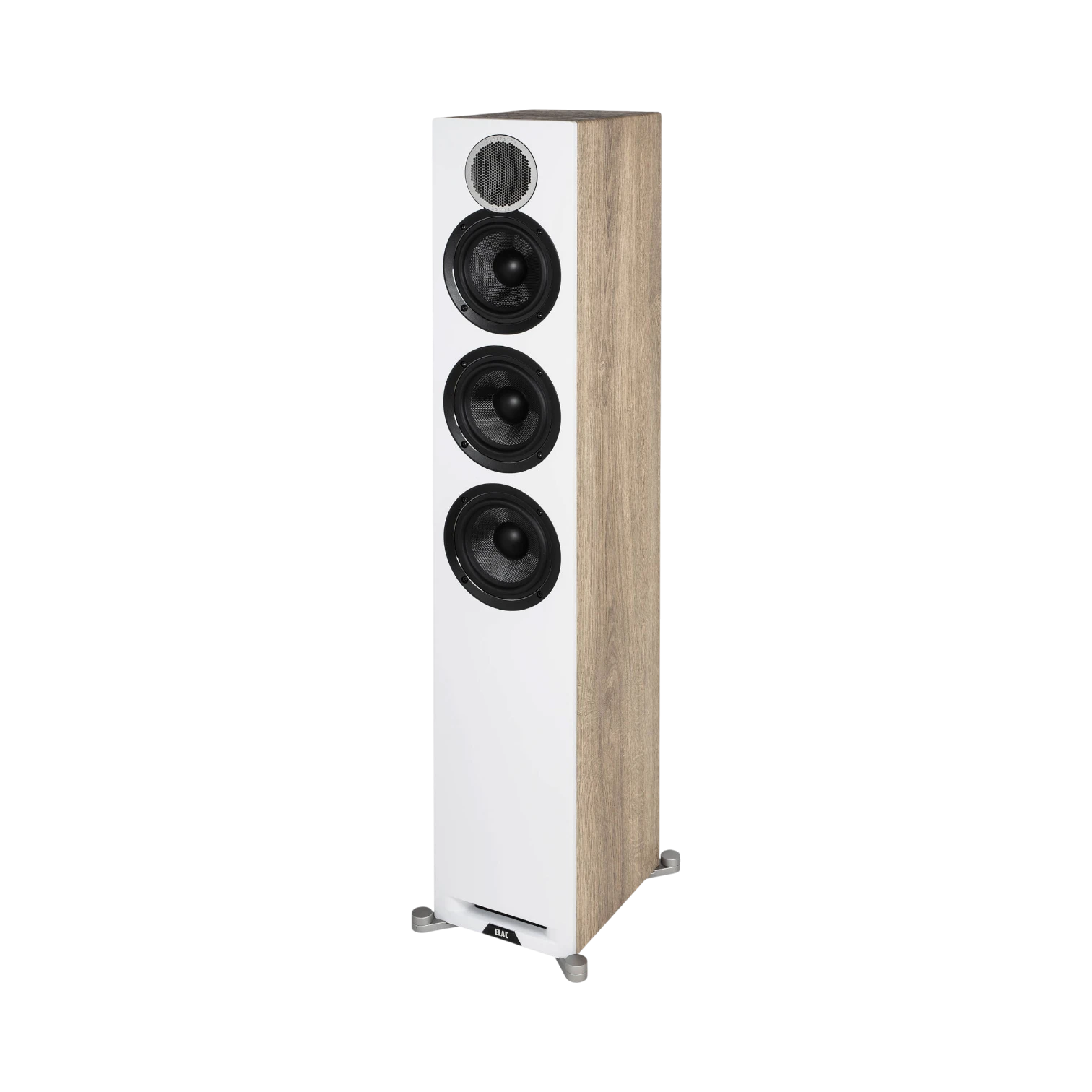 ELAC Debut Reference Three-Way Floorstanding Speaker (White Baffle, Oak Cabinet) — Being Shipped