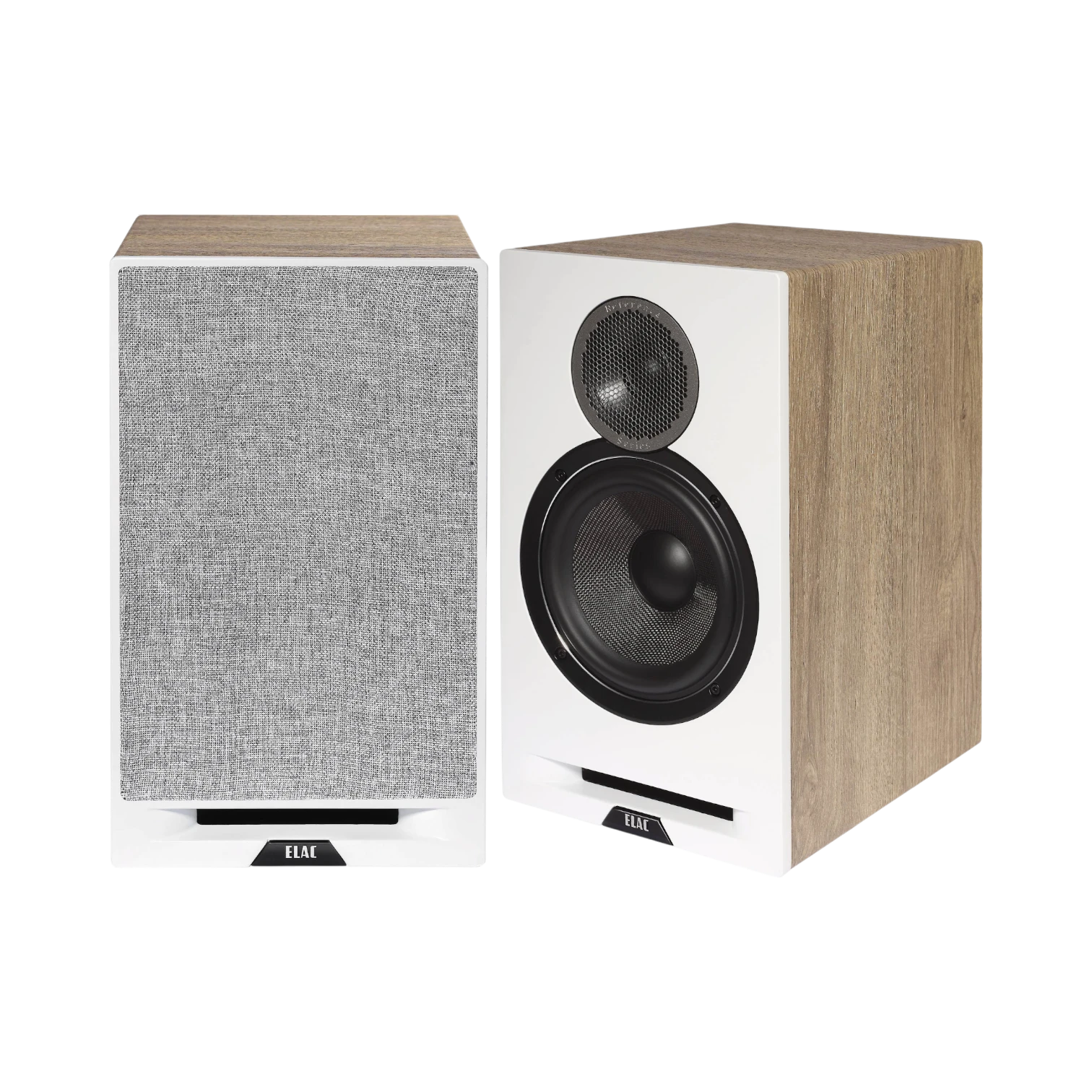 ELAC Debut Reference Two-Way Bookshelf Pair Speaker (White Baffle, Oak Cabinet) — Being Shipped