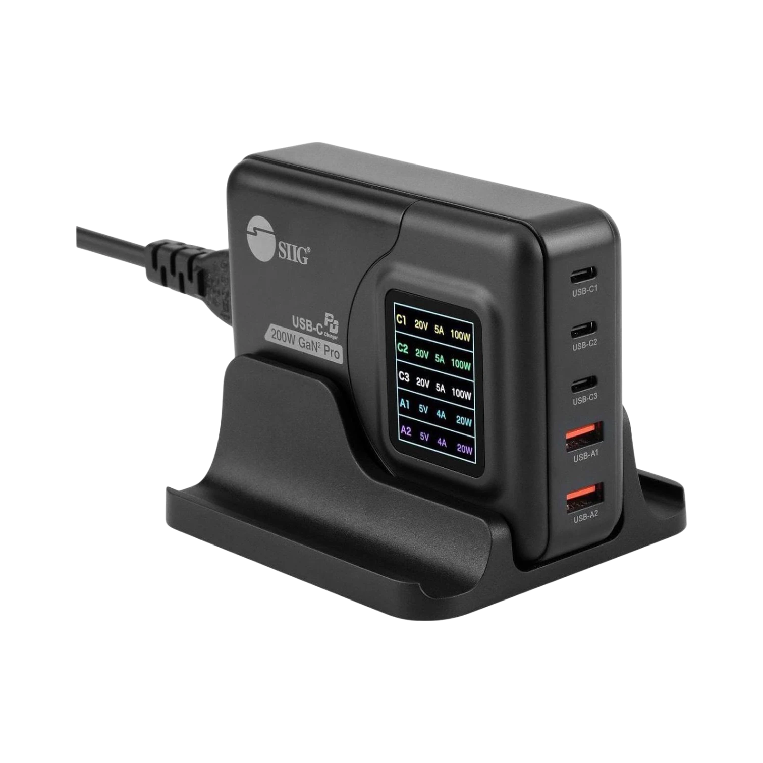 SIIG 200W GaN 3 USB-C + 2 USB-A PD Charger with LCD Display — Being Shipped