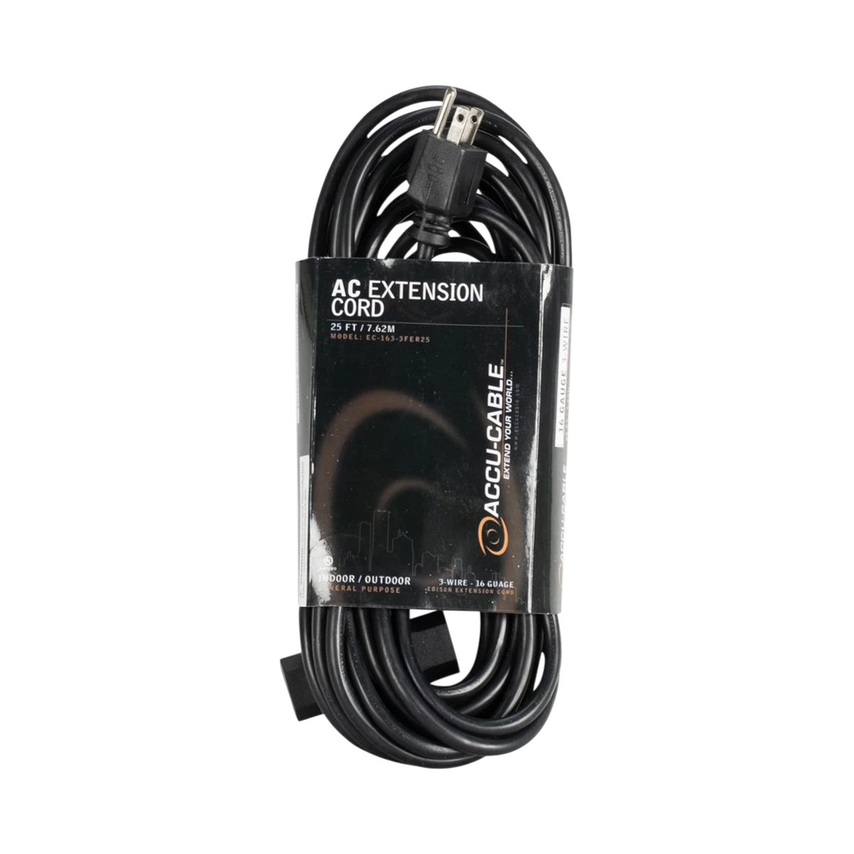 ADJ Accu-Cable 25" AC Extension Cord with Three Outlets (16 AWG, Black) — Being Shipped