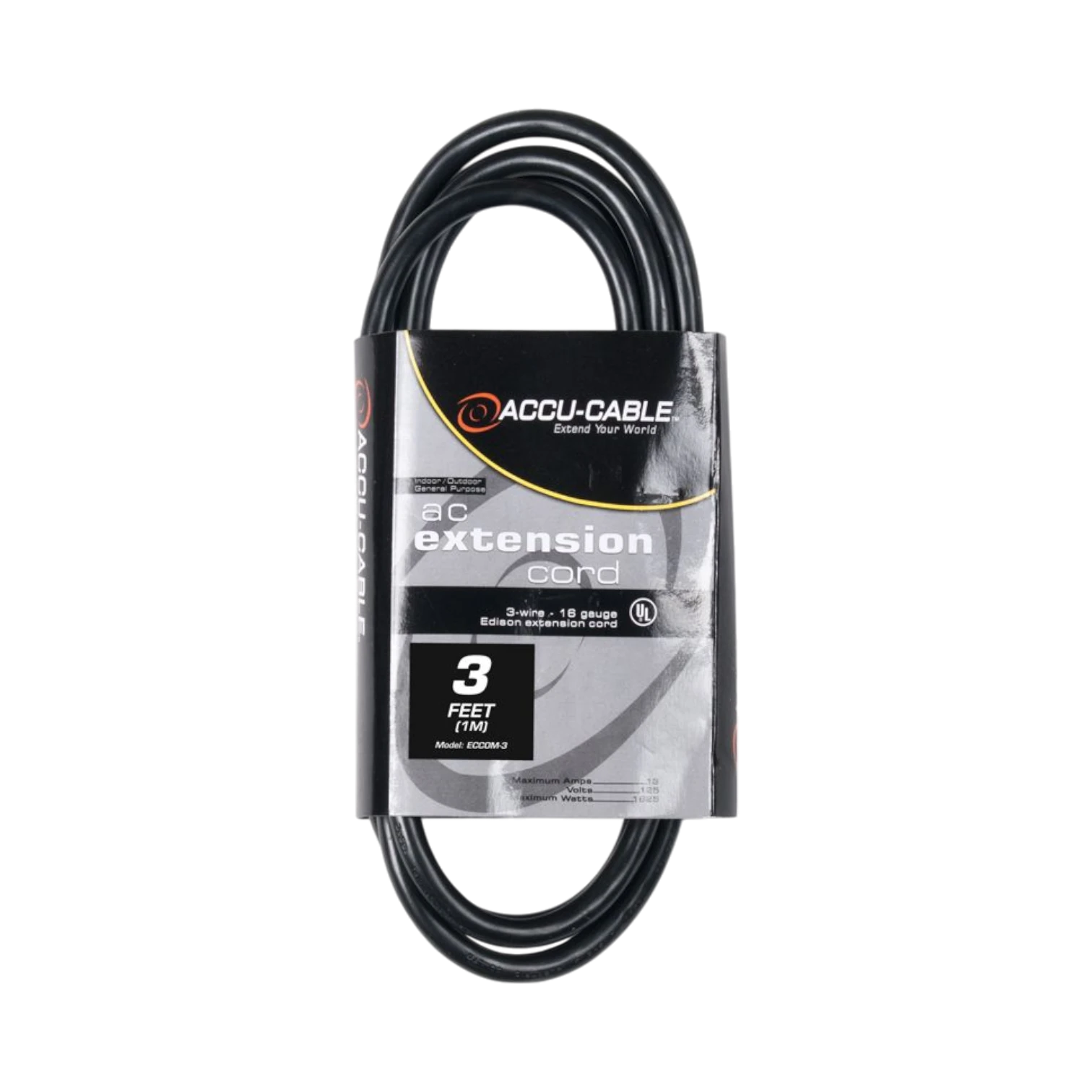 ADJ Accu-Cable ECCOM-3 3' 16AWG IEC Male to IEC Female Extension Cord — Being Shipped