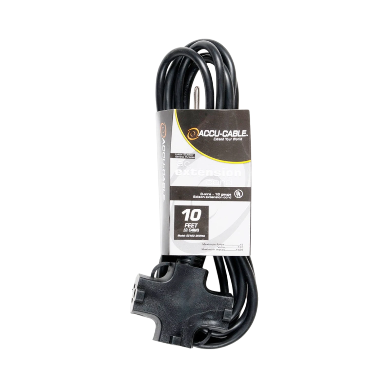 ADJ Accu-Cable EC-163-3FER10 16 Gauge 3 Plug 10ft Extension Cable — Being Shipped