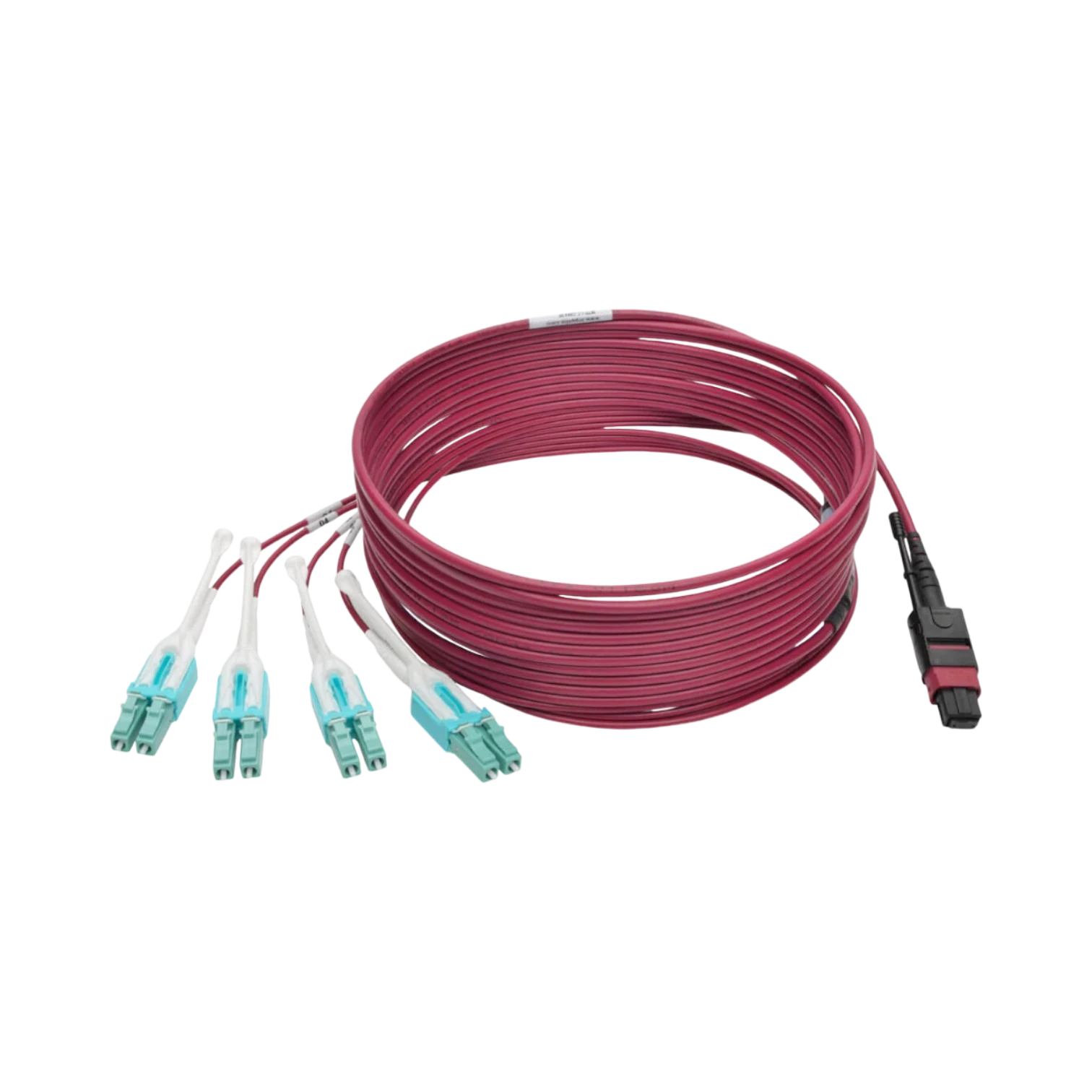 Tripp Lite 40G MTP/MPO to 4xLC Fan-Out OM4 Plenum-Rated Fiber Optic Cable, 40GBASE-SR4, Push/Pull Tabs, Magenta, 5m — Being Shipped