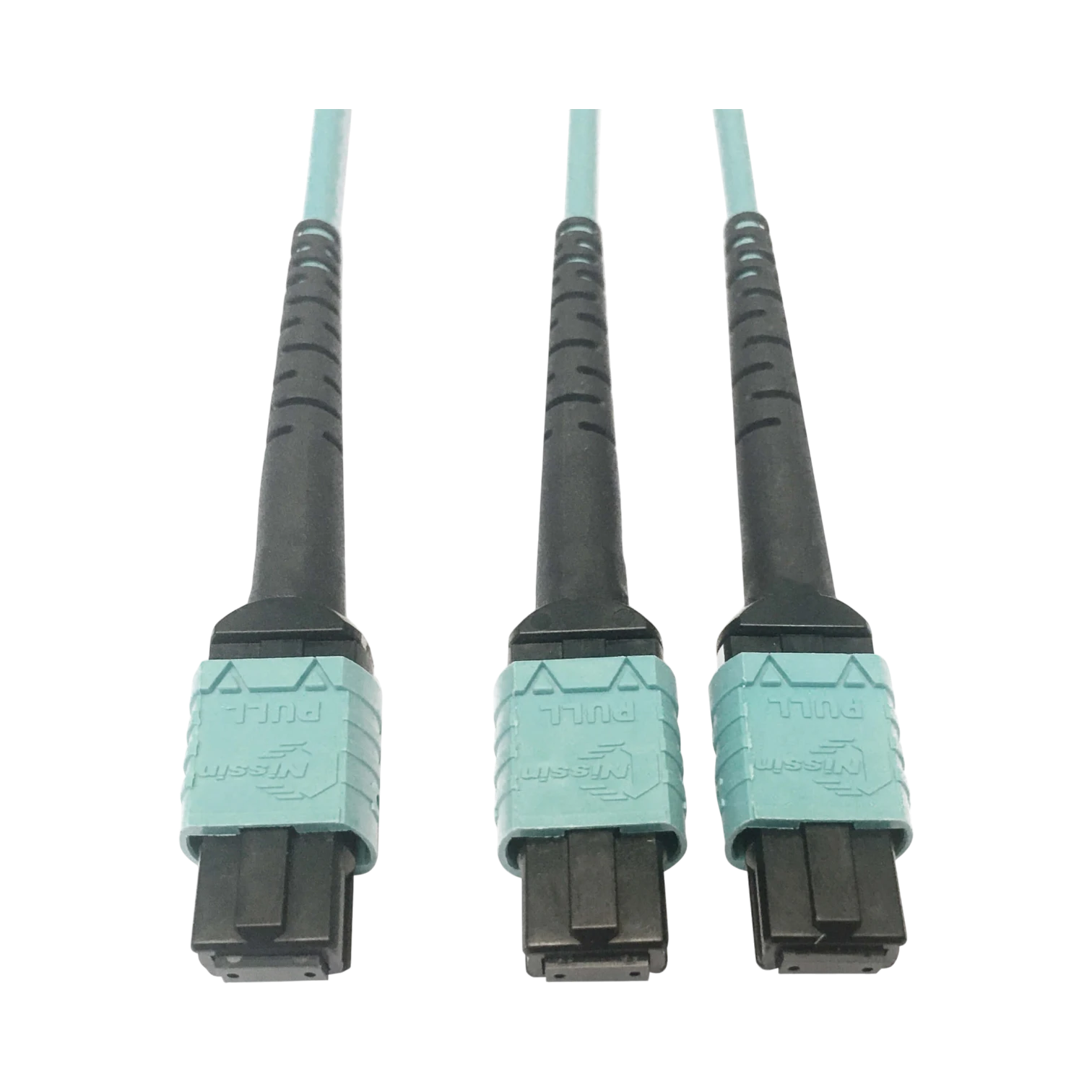 Tripp Lite 400G Multimode 50/125 OM4 Plenum Fiber Optic Cable, 24F MTP/MPO-PC to (x2) 12F MTP/MPO-PC (F/F), Aqua, 1 m — Being Shipped