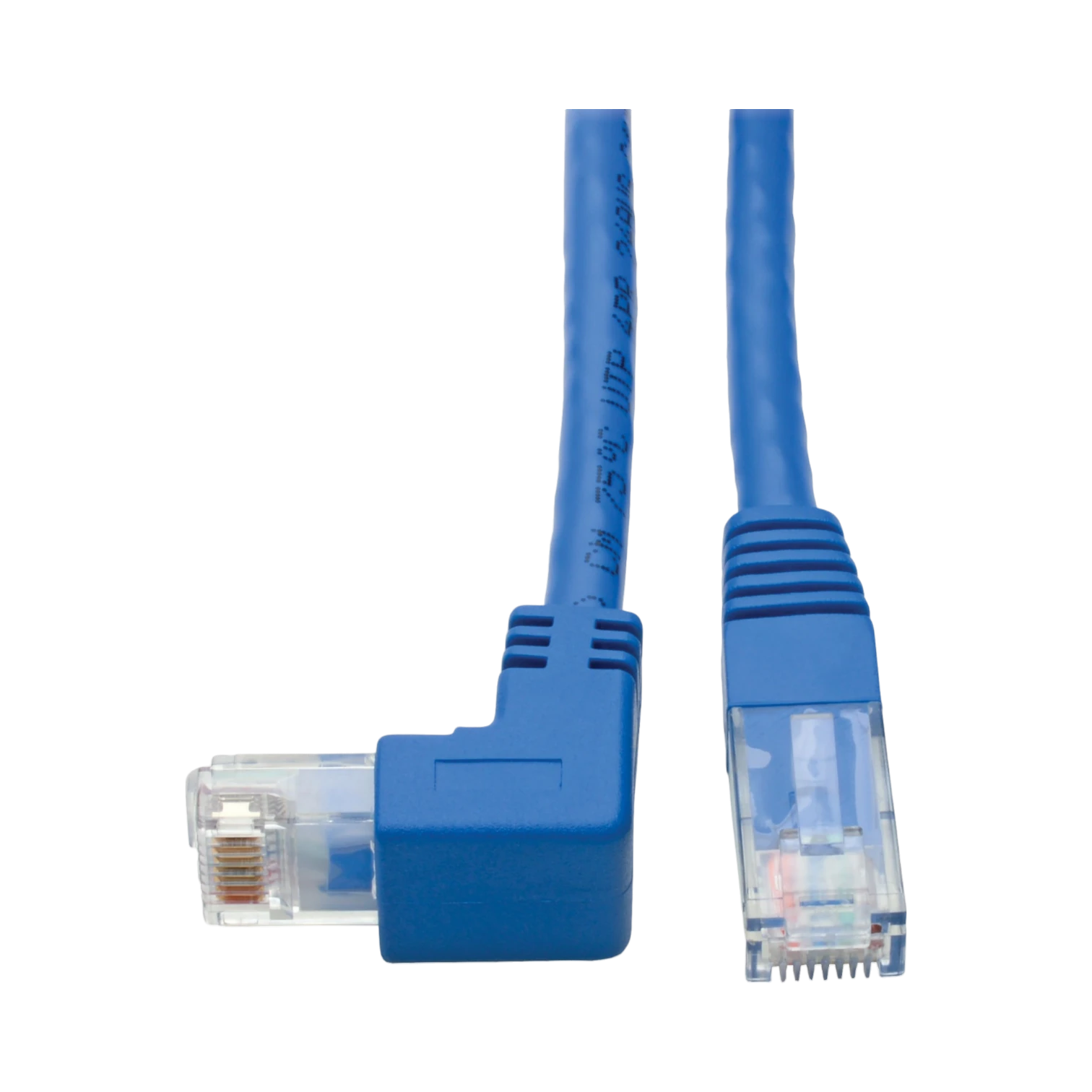 Tripp Lite Down-Angle Cat6 Gigabit Molded UTP Ethernet Cable (RJ45 Right-Angle Down M to RJ45 M), Blue, 1 ft. (0.31 m) — Being Shipped