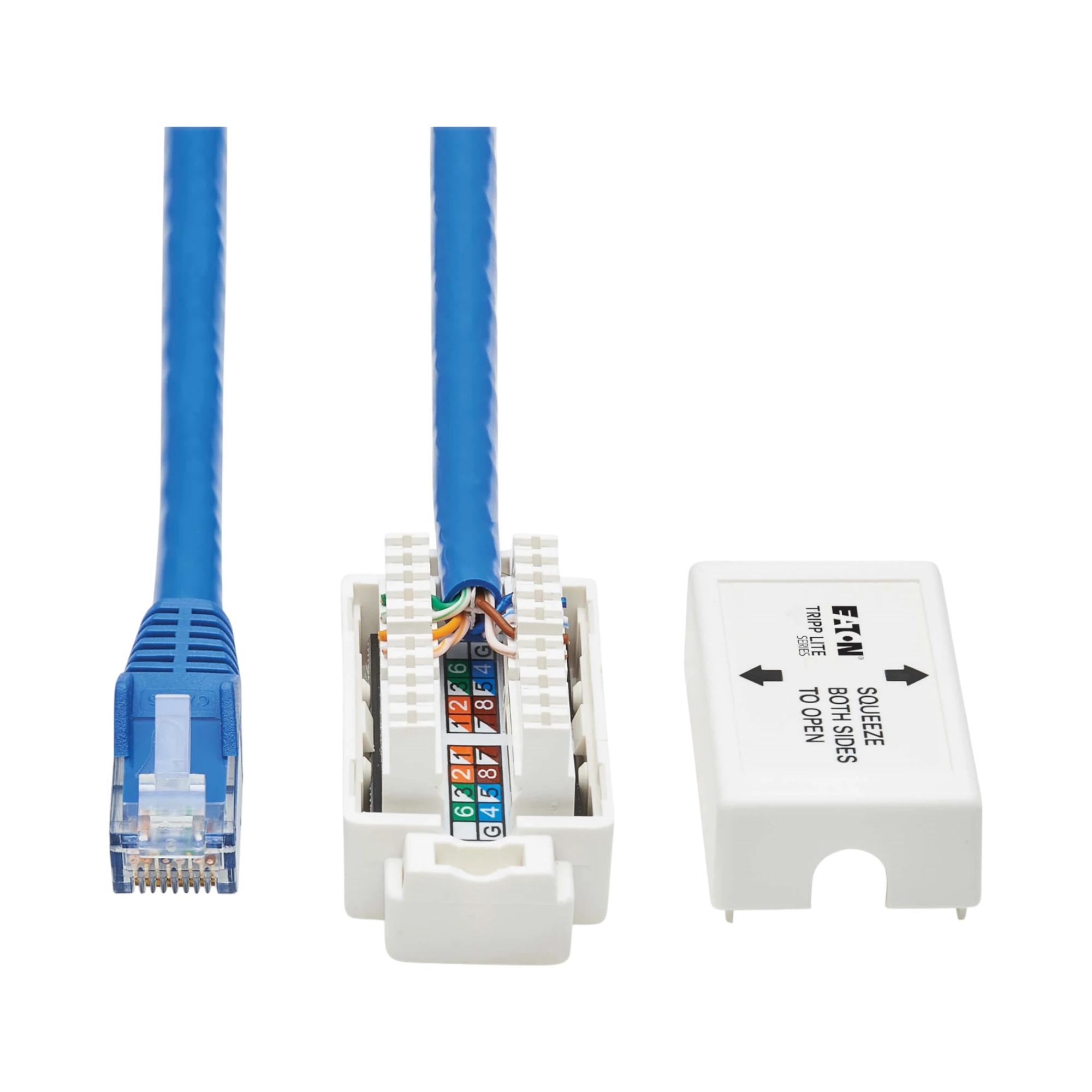 Tripp Lite Cat6a Keystone Jack Cable Assembly, Shielded, PoE+, RJ45 M/F, 18-in. (45.72 cm), Blue, TAA — Being Shipped