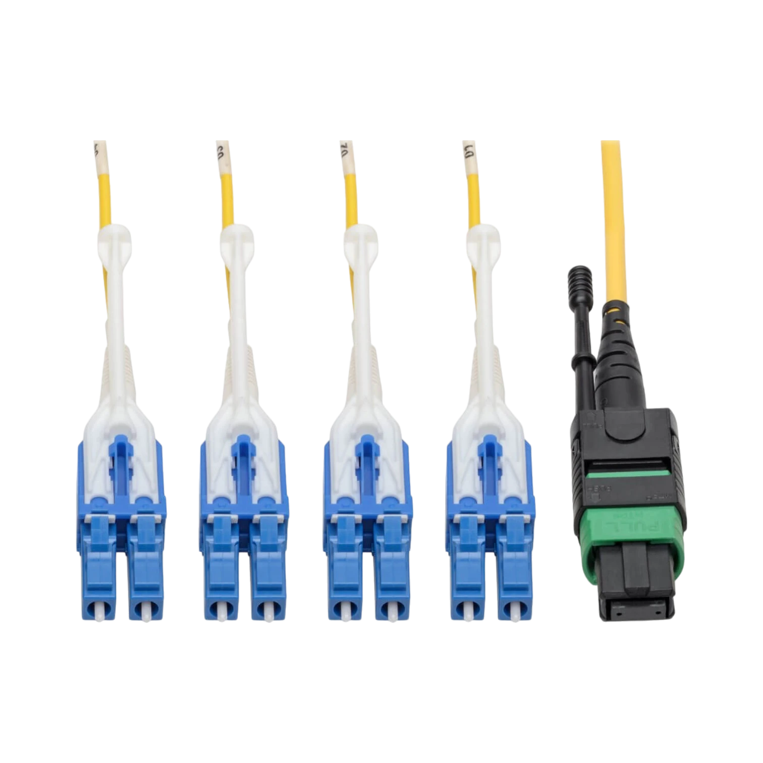 Tripp Lite MTP/MPO (APC) to 4xLC (UPC) Singlemode Breakout Patch Cable, 40/100 GbE, QSFP+ 40GBASE-PLR4, Plenum, Yellow, 1 m (3.3 ft.) — Being Shipped