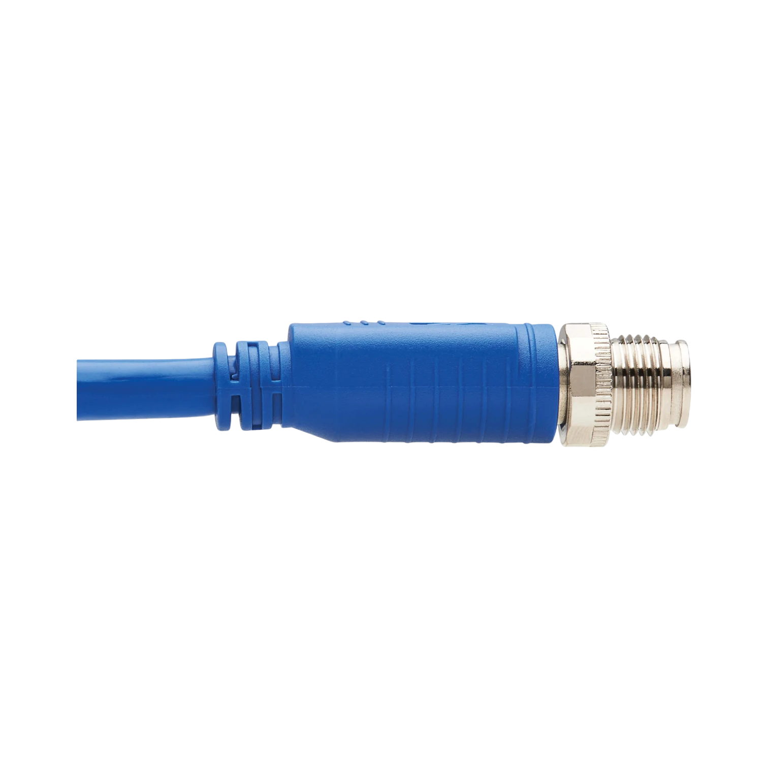 Tripp Lite M12 X-Code Cat6a 10G F/UTP CMR-LP Shielded Ethernet Cable (Right-Angle M/M), IP68, PoE, Blue, 2 m (6.6 ft.), TAA — Being Shipped