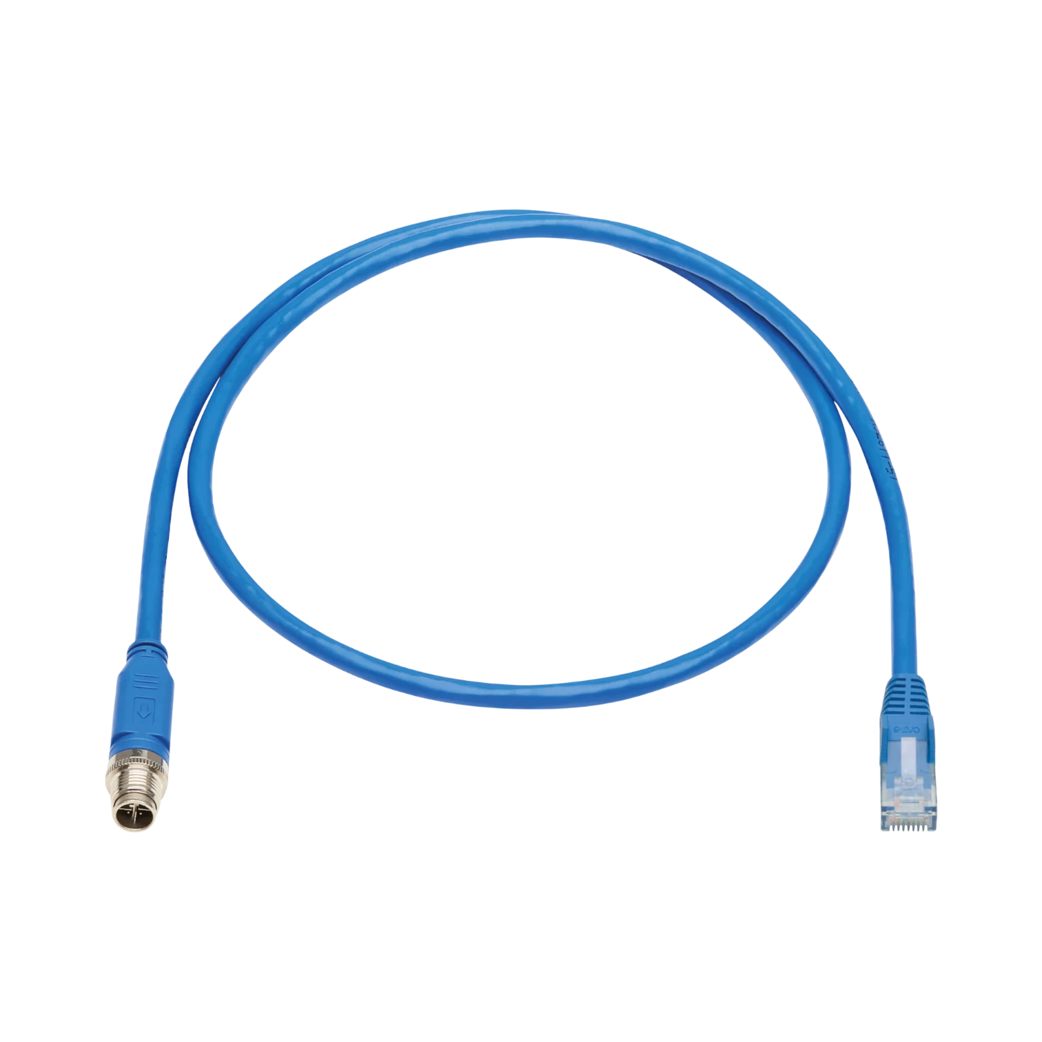 Tripp Lite M12 X-Code Cat6 1G UTP CMR-LP Ethernet Cable (M12 M/RJ45 M), IP68, PoE, Blue, 2 m (6.6 ft.), TAA — Being Shipped