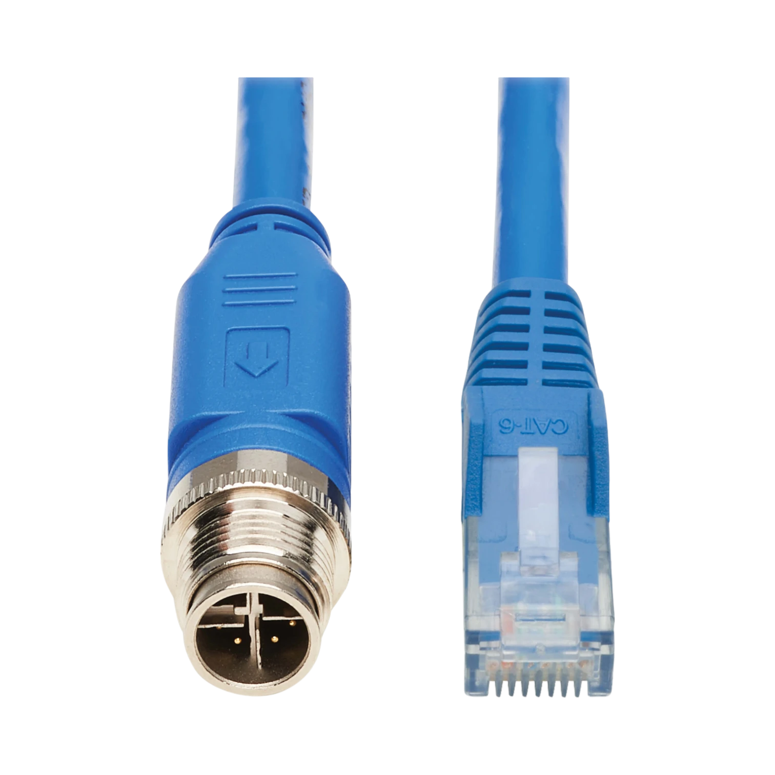 Tripp Lite M12 X-Code Cat6 1G UTP CMR-LP Ethernet Cable (M12 M/RJ45 M), IP68, PoE, Blue, 2 m (6.6 ft.), TAA — Being Shipped