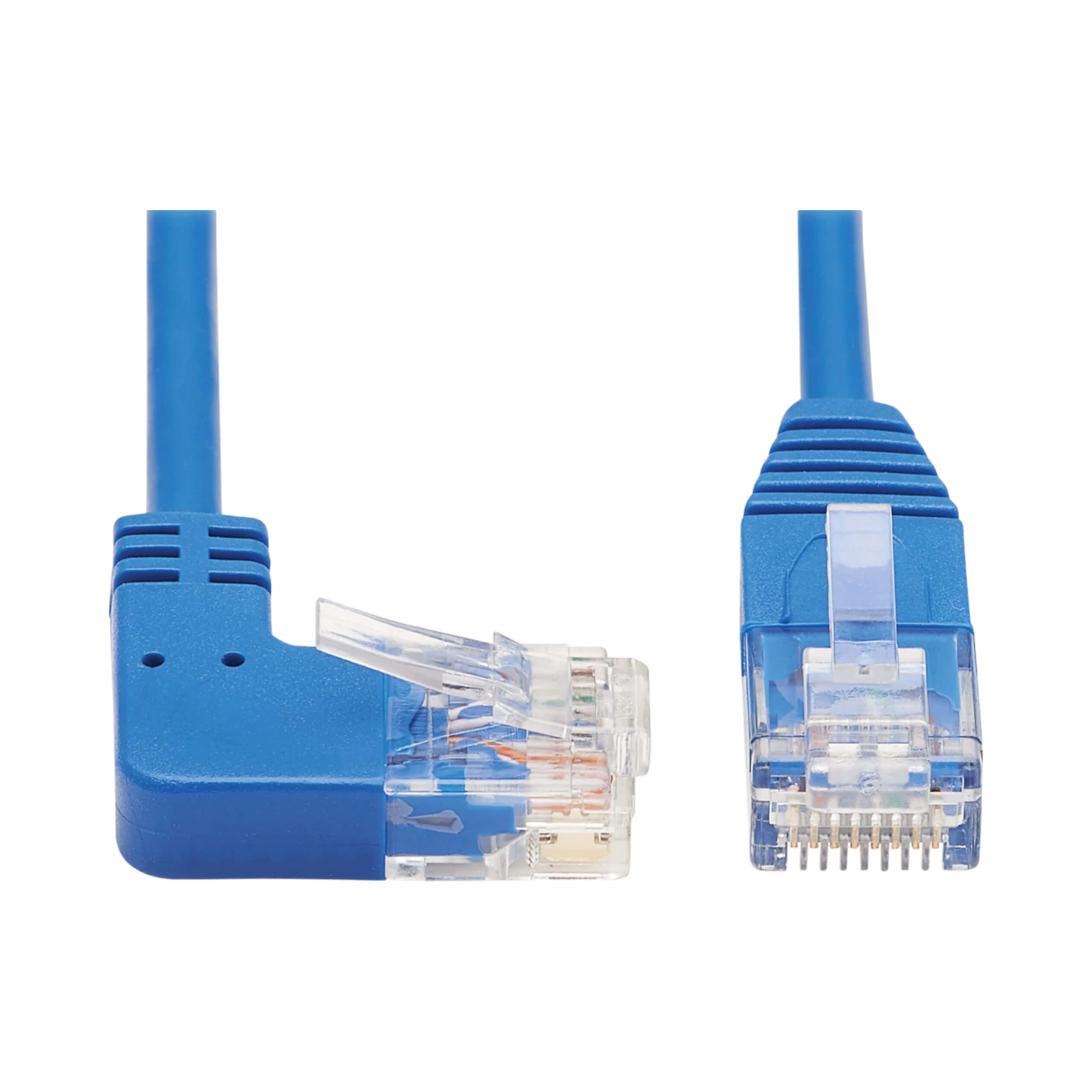 Tripp Lite Right-Angle Cat6 Gigabit Molded Slim UTP Ethernet Cable (RJ45 Right-Angle M to RJ45 M), Blue, 7 ft. (2.13 m) — Being Shipped