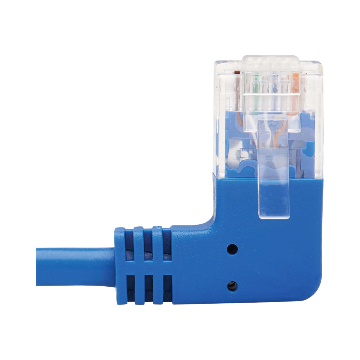 Tripp Lite Right-Angle Cat6 Gigabit Molded Slim UTP Ethernet Cable (RJ45 Right-Angle M to RJ45 M), Blue, 7 ft. (2.13 m) — Being Shipped