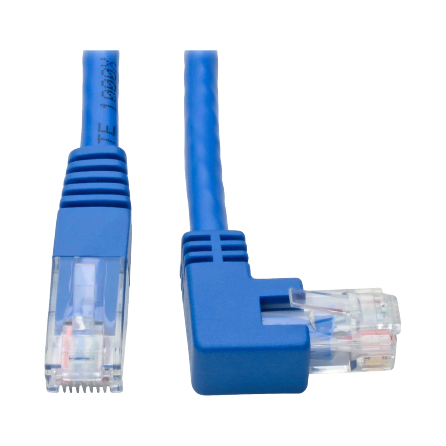 Tripp Lite Right-Angle Cat6 Gigabit Molded UTP Ethernet Cable (RJ45 Right-Angle M to RJ45 M), Blue, 1 ft. (0.31 m) — Being Shipped