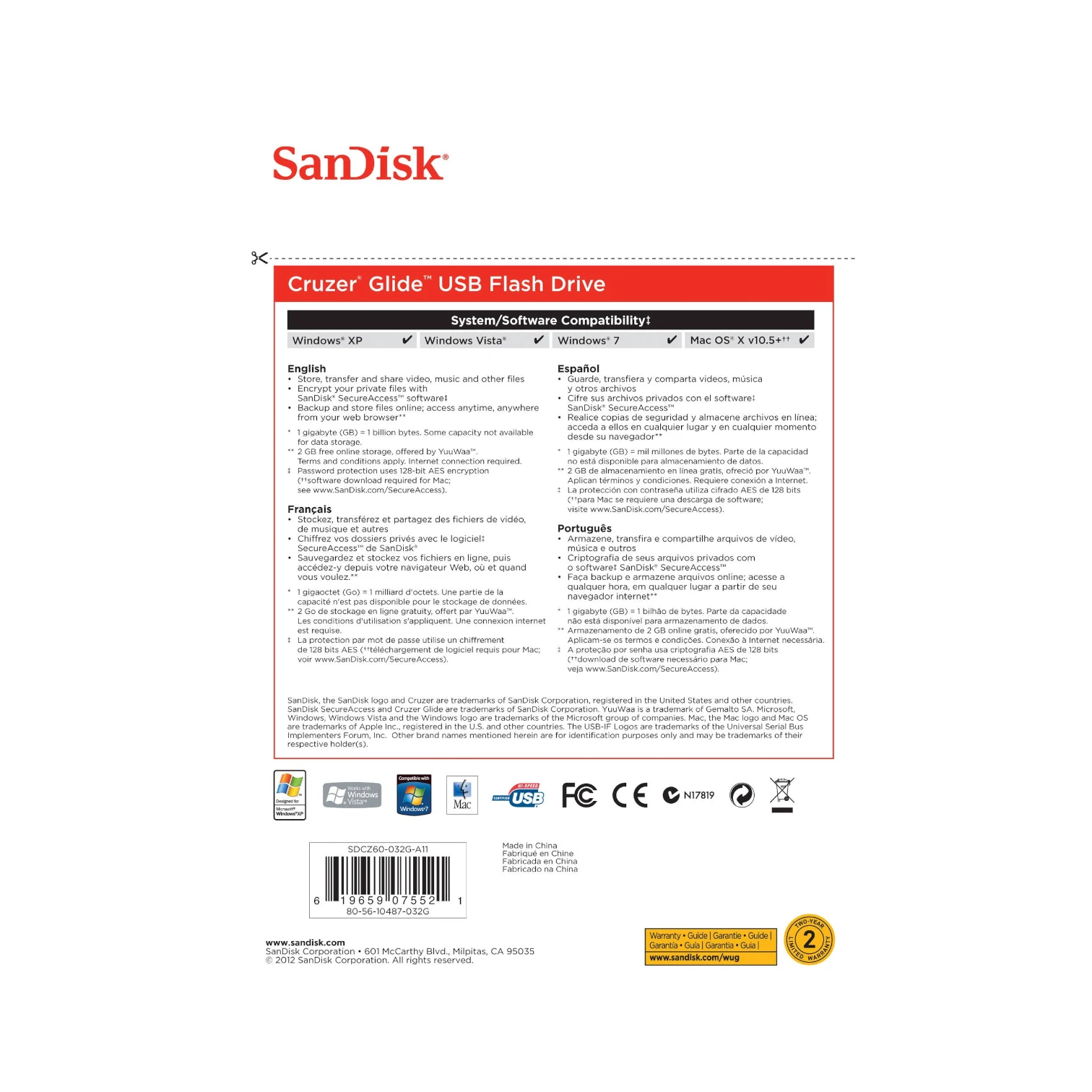 SanDisk Cruzer Glide 32GB USB 2.0 Flash Drive — Being Shipped