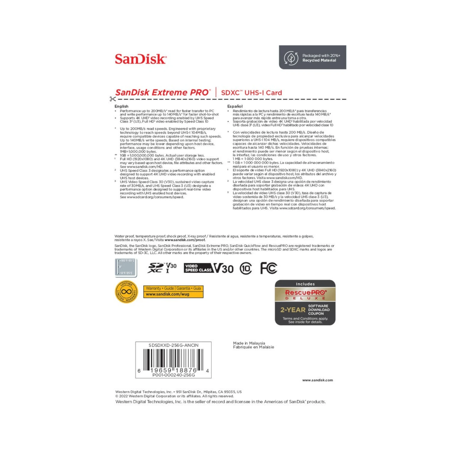 SanDisk Extreme PRO 256GB UHS-I SDXC Memory Card — Being Shipped