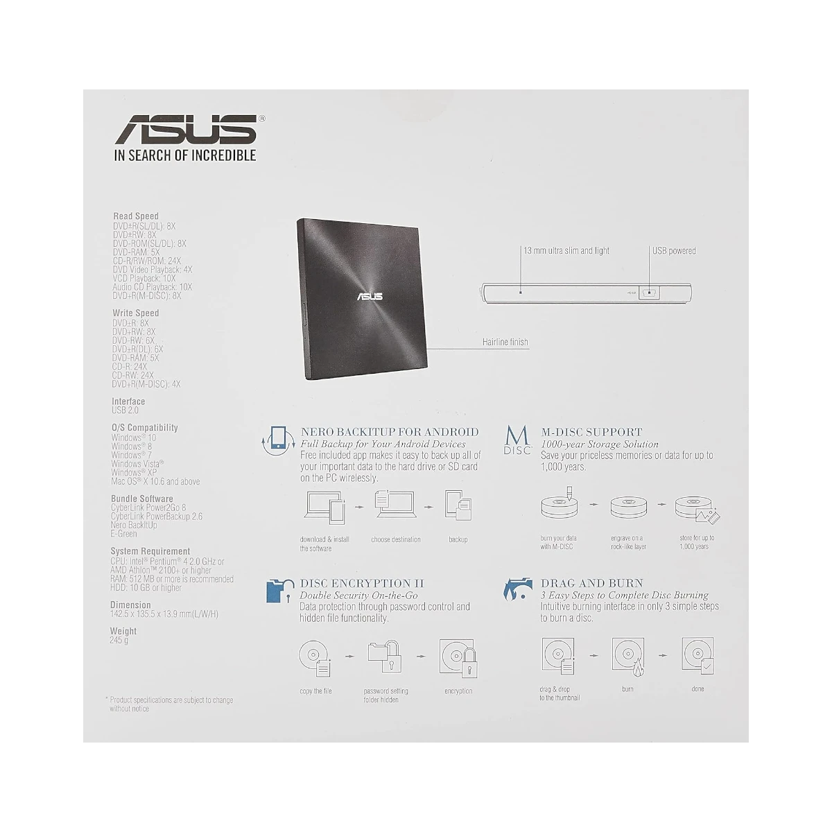 ASUS ZenDrive U7M External Ultra-Slim DVD Writer with M-Disc Support — Being Shipped