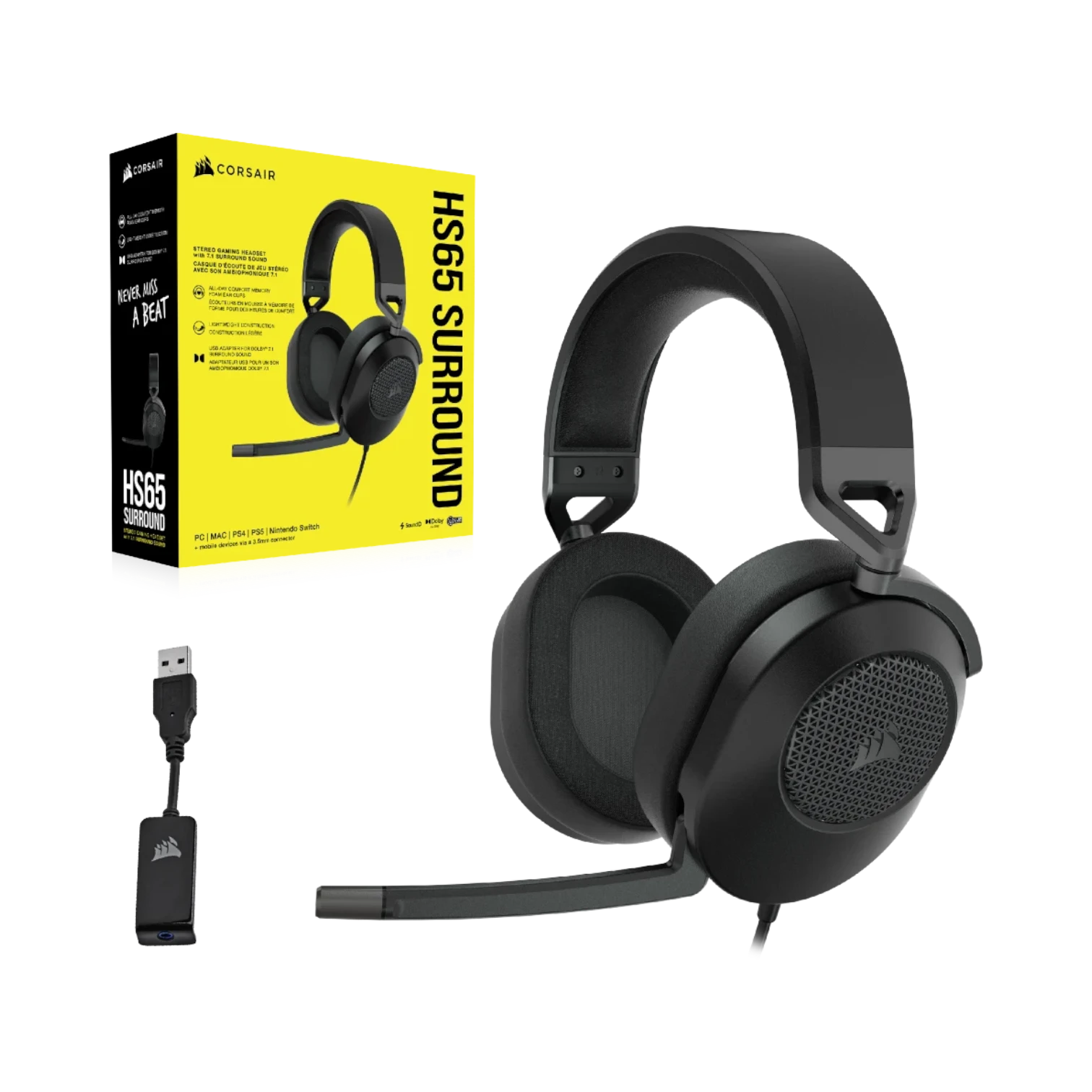 CORSAIR HS65 Surround Wired Gaming Headset (Carbon Black) — Being Shipped