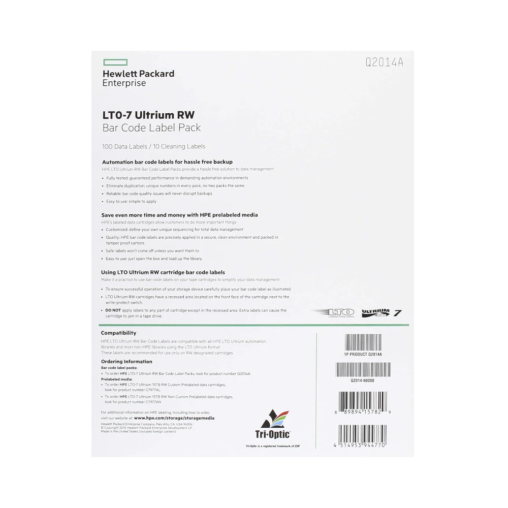 HPE LTO-7 Ultrium RW Bar Code Label Pack — Being Shipped